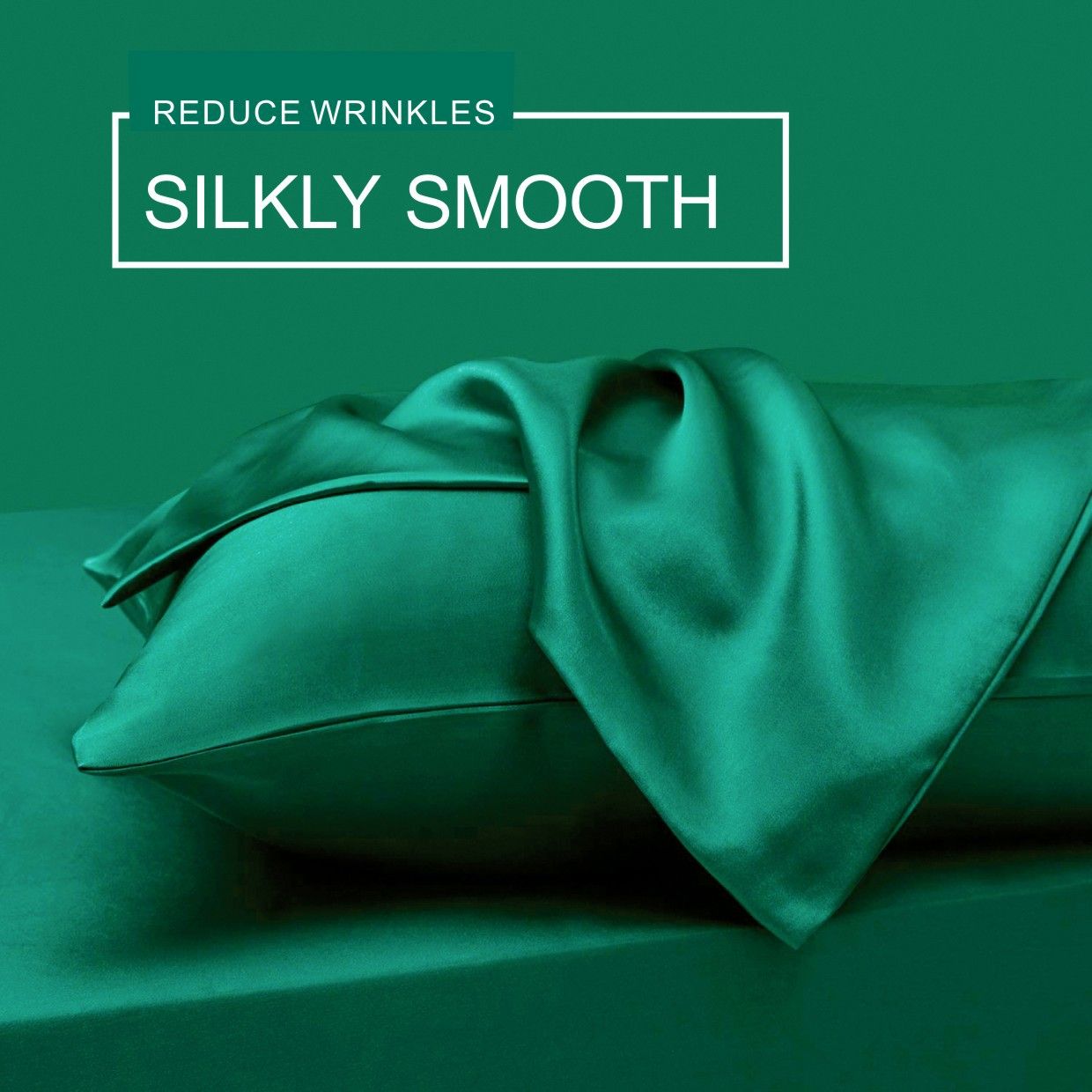 Art Silk Satin Sheet Set Hotel 4 Pieces Fitted/Flat Sheet Bedding Set-Luxury Soft Silky Sheets for Hair and Skin, Similar to Silk Bed Sheets Set 4 Pieces(Queen,Green) - Image 4