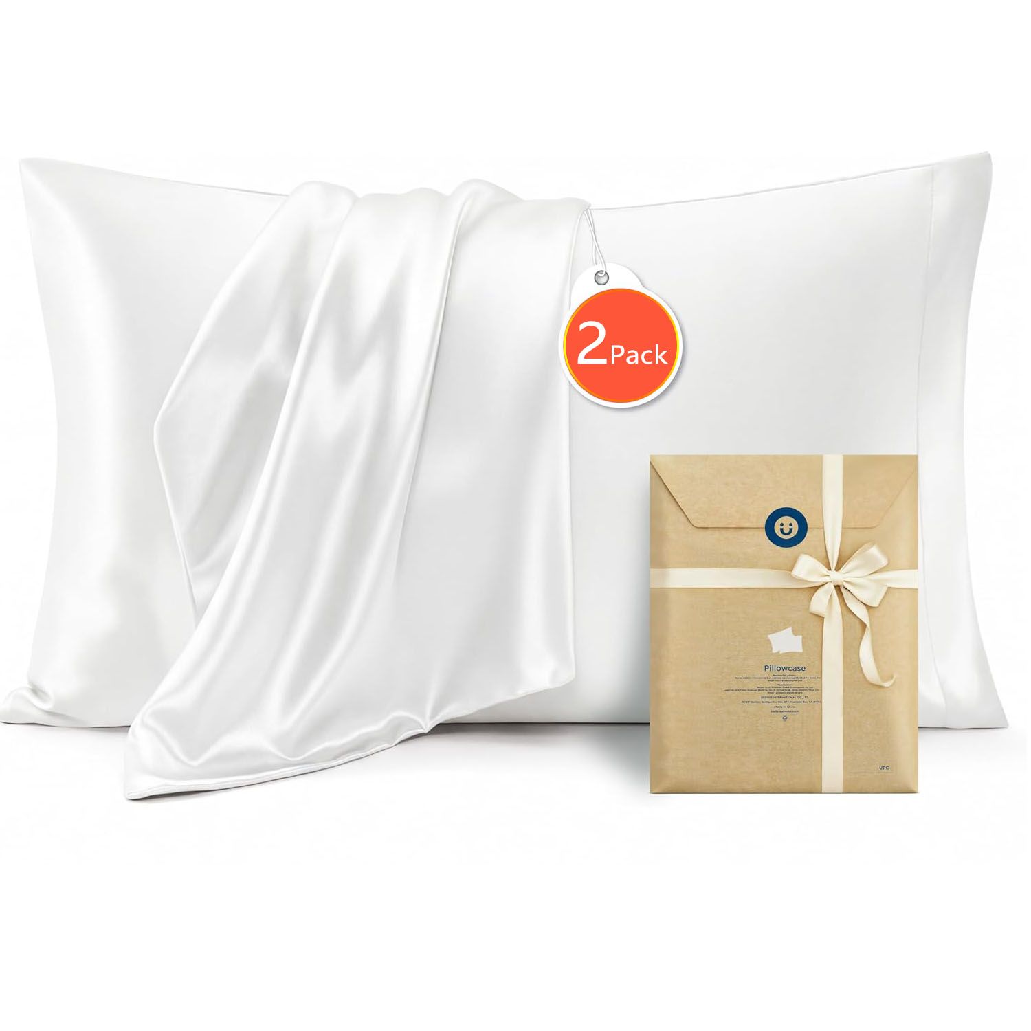 Silk Pillowcase for Hair and Skin Mulberry Silk Pillowcase Soft Breathable Smooth Both Sided Natural Silk Pillowcase with Envelope pocket Beauty Sleep Silk Pillow Case for Gift (2 Pack, Standard, White) - Image 1