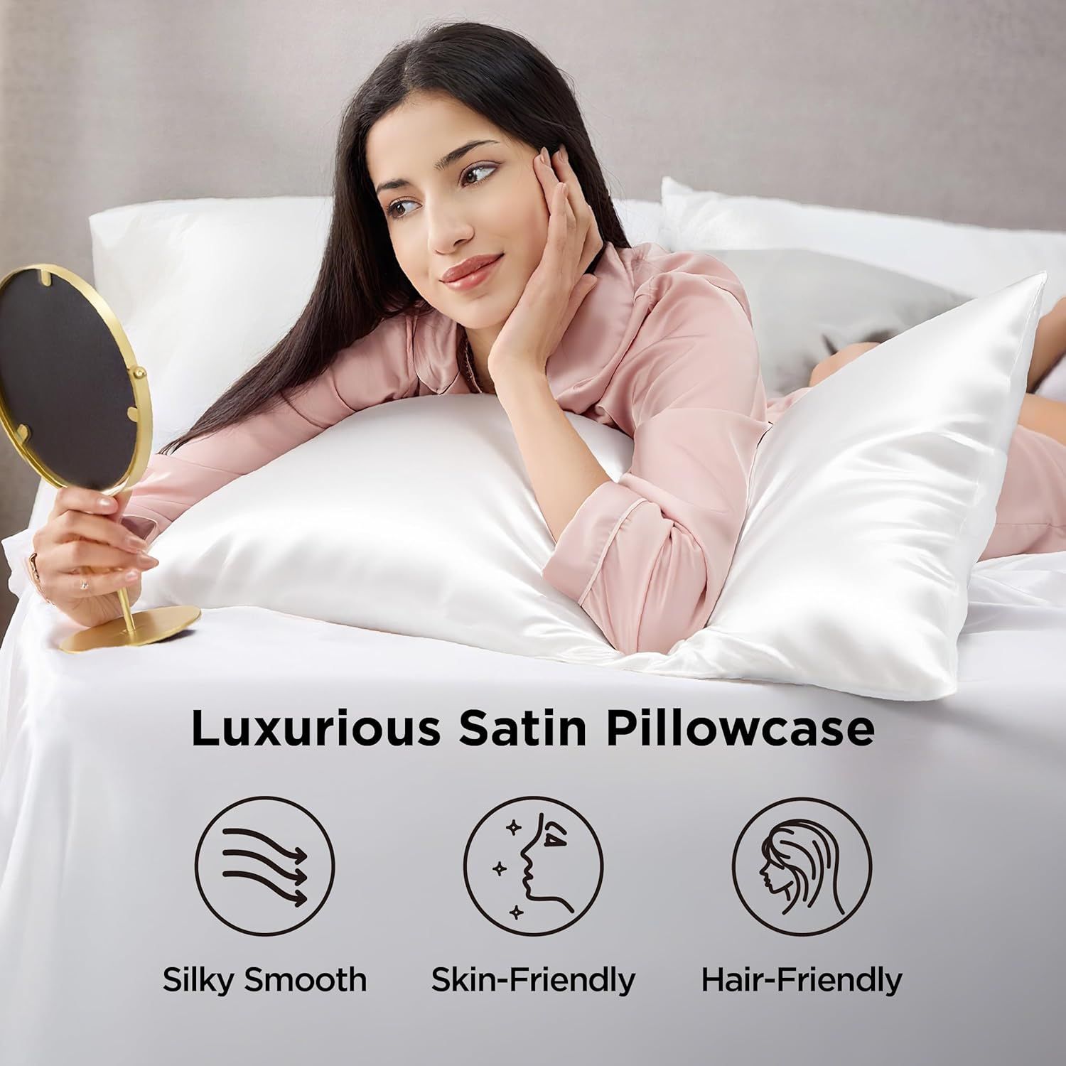 Silk Pillowcase for Hair and Skin Mulberry Silk Pillowcase Soft Breathable Smooth Both Sided Natural Silk Pillowcase with Envelope pocket Beauty Sleep Silk Pillow Case for Gift (2 Pack, Standard, White) - Image 3