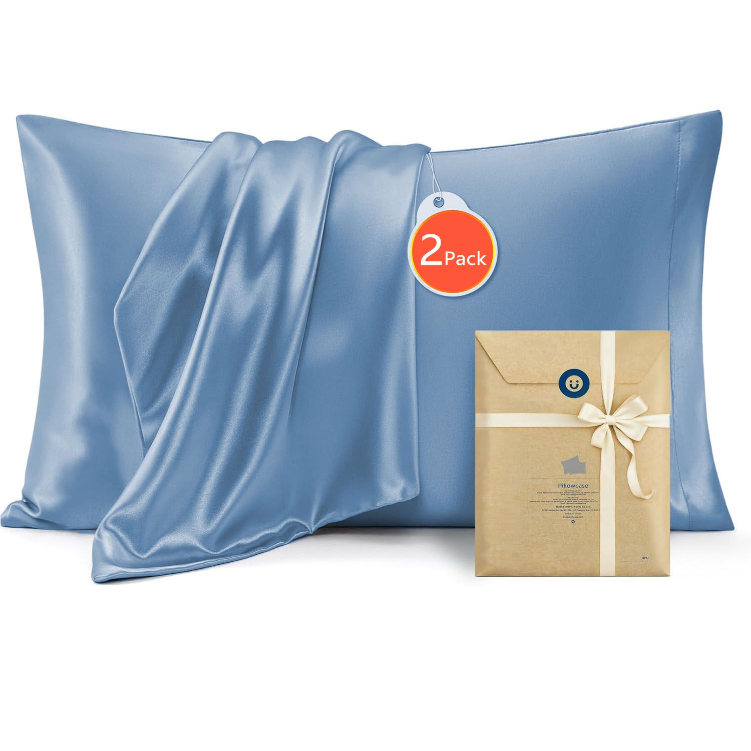 Silk Pillowcase for Hair and Skin Mulberry Silk Pillowcase Soft Breathable Smooth Both Sided Natural Silk Pillowcase with Envelope pocket Beauty Sleep Silk Pillow Case for Gift (2 Pack, Standard, Sea Blue) - Image 1