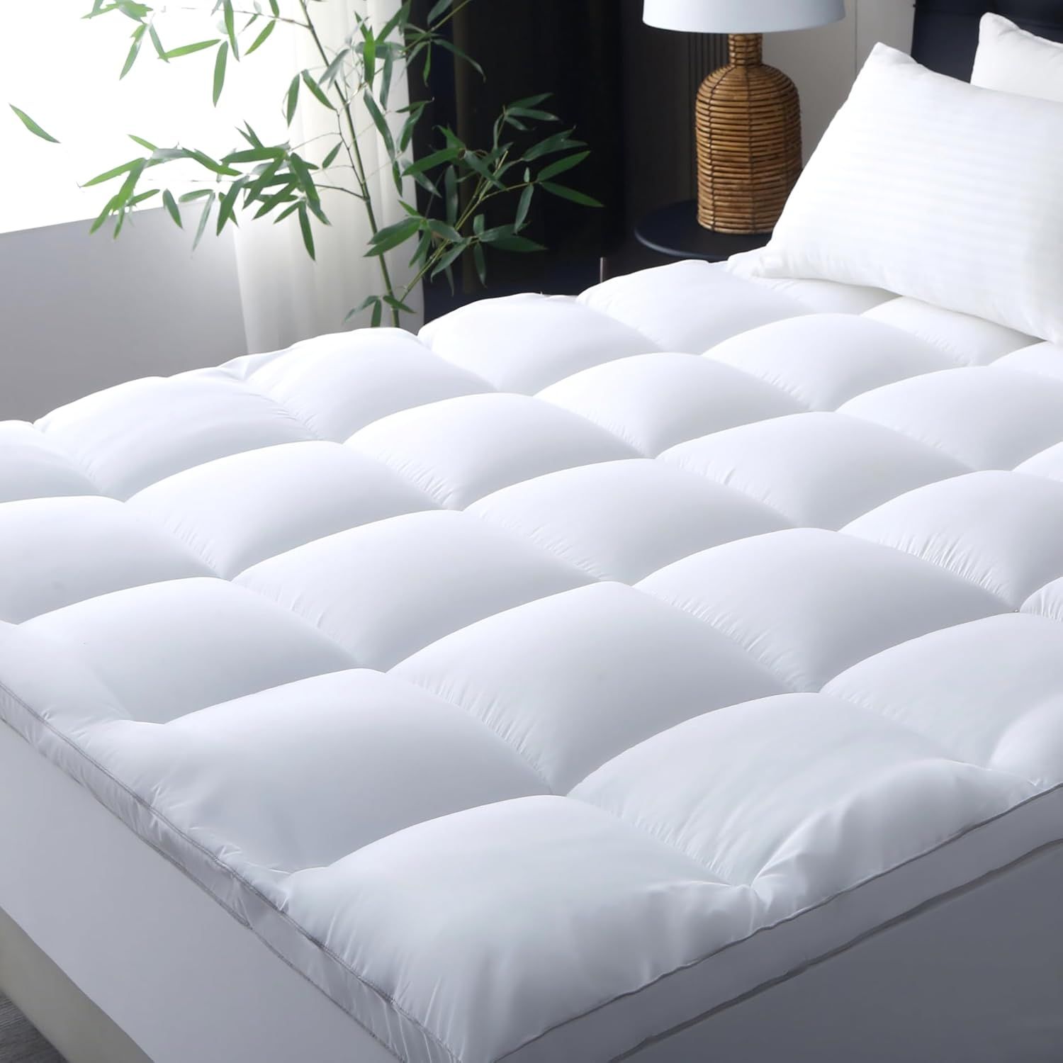 1000GSM Mattress Topper Viscose Derived from Bamboo, Thick Pillowtop Fitted Mattress Cover with 45cm Deep Skirt - Machine Washable Hypoallergenic（King Single,white） - Image 1