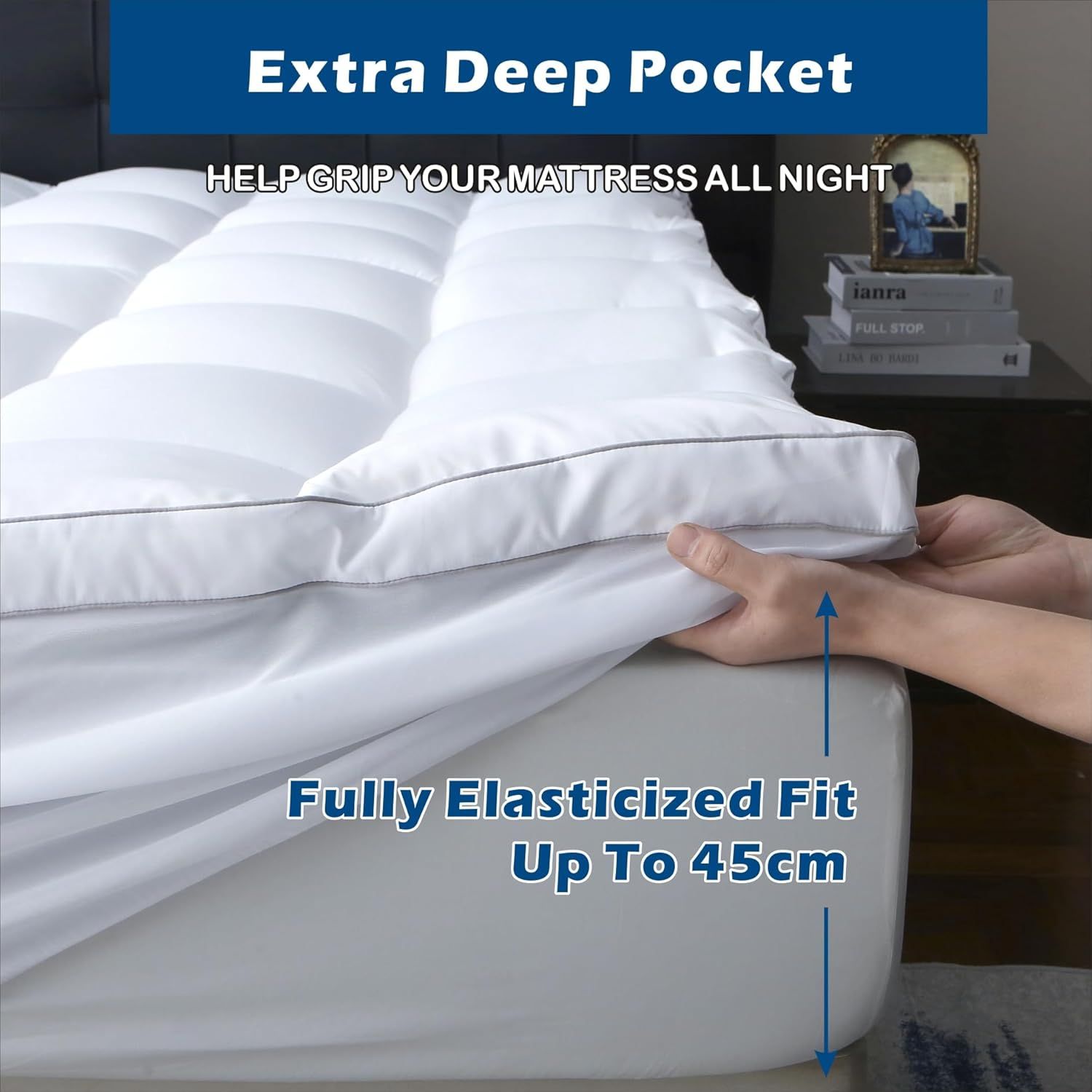 1000GSM Mattress Topper Viscose Derived from Bamboo, Thick Pillowtop Fitted Mattress Cover with 45cm Deep Skirt - Machine Washable Hypoallergenic（King Single,white） - Image 8