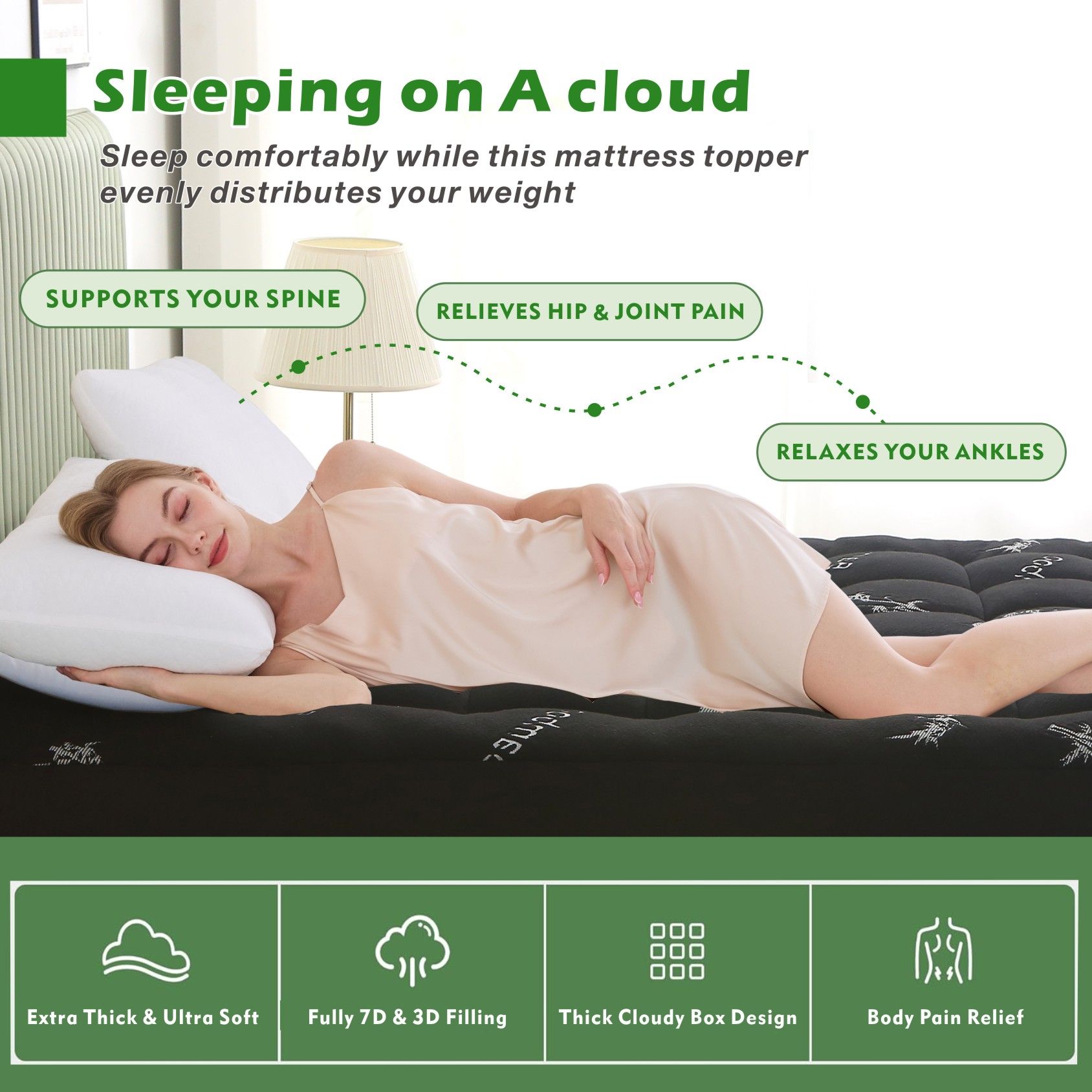 800GSM Mattress Topper Viscose Derived from Bamboo, Thick Pillowtop Fitted Mattress Cover with 45cm Deep Skirt - Machine Washable Hypoallergenic（King Single,Black） - Image 5