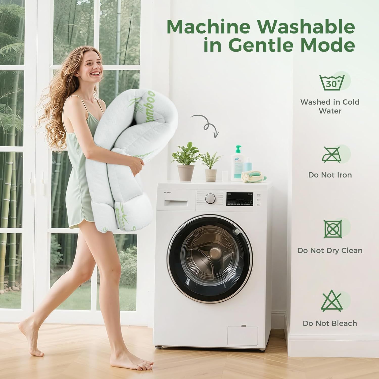 800GSM Mattress Topper Viscose Derived from Bamboo, Thick Pillowtop Fitted Mattress Cover with 45cm Deep Skirt - Machine Washable Hypoallergenic(Queen,,Green) - Image 6