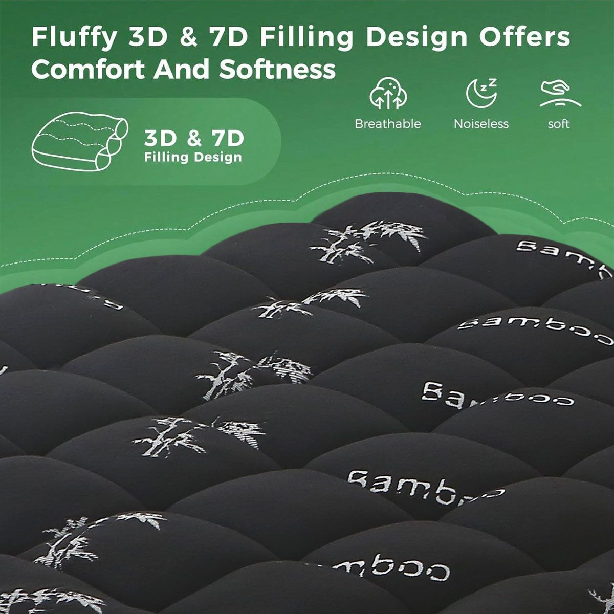 800GSM Mattress Topper Viscose Derived from Bamboo, Thick Pillowtop Fitted Mattress Cover with 45cm Deep Skirt - Machine Washable Hypoallergenic(Super King,Black) - Image 7