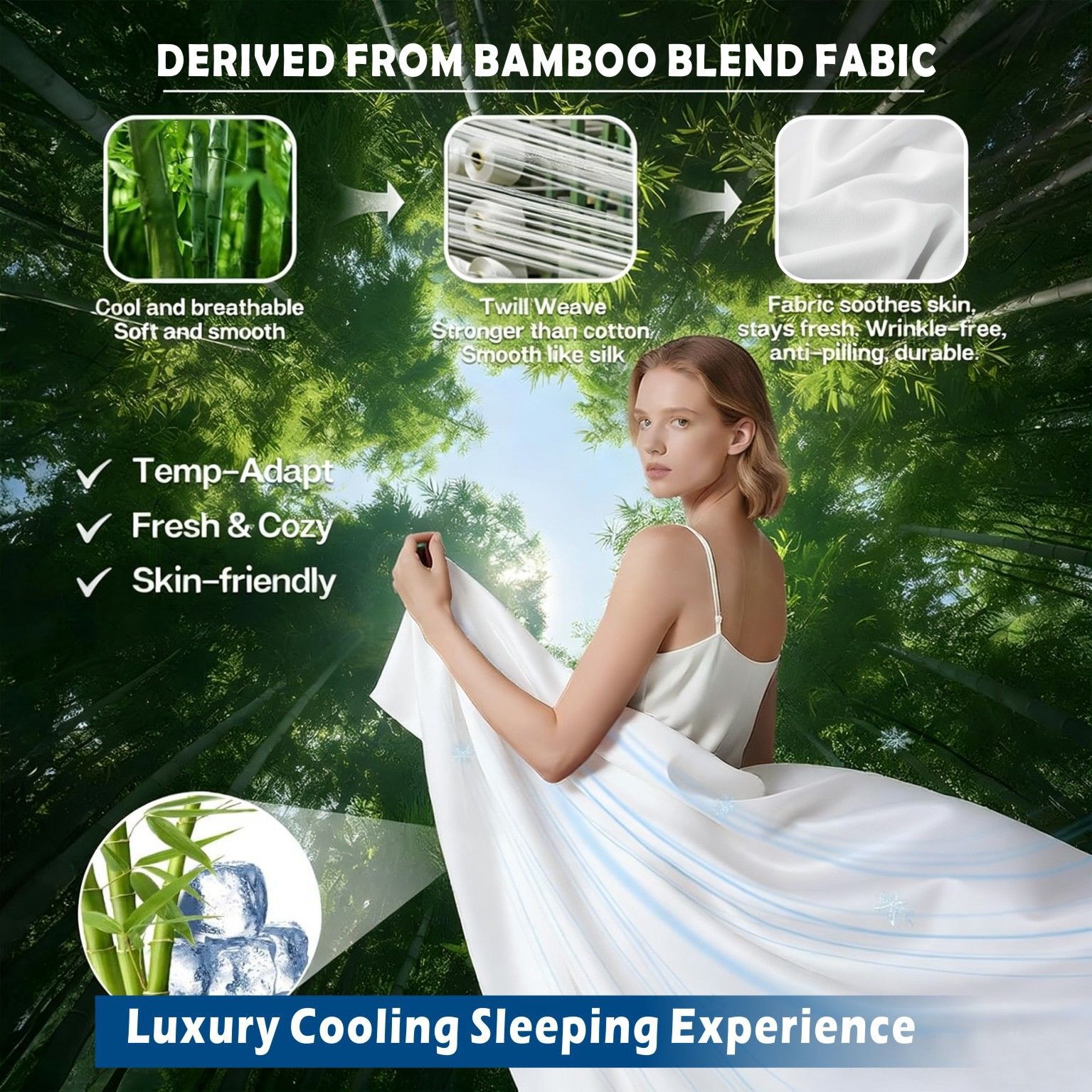 4 Piece Hotel Bamboo Cooling Sheet Set -Ultra Soft 2000TC Breathable Bed Sheets Set with 37 Centimetre Deep Pocket-Cooling Sheets for Hot Sleepers(White,Double) - Image 3