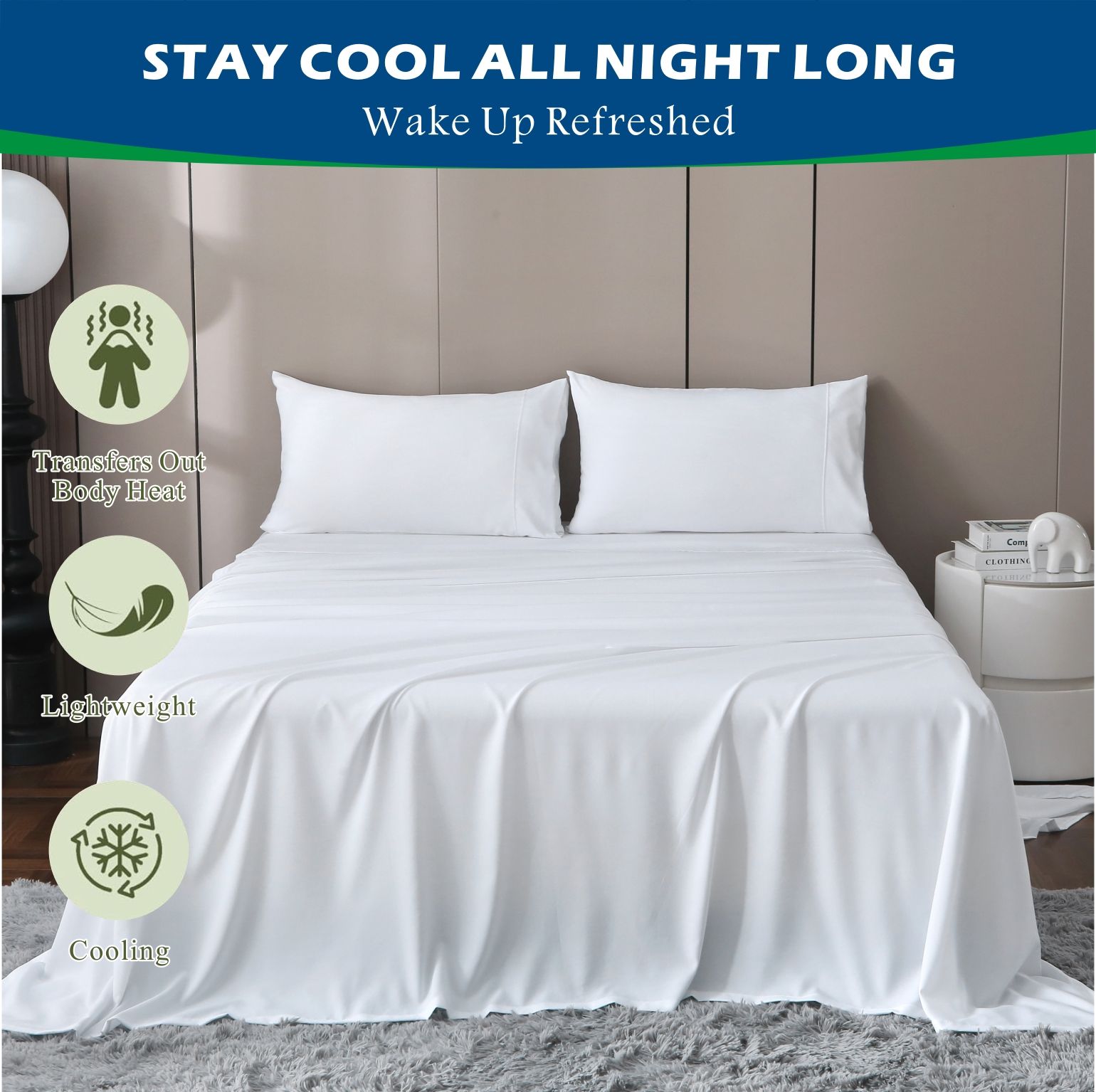 4 Piece Hotel Bamboo Cooling Sheet Set -Ultra Soft 2000TC Breathable Bed Sheets Set with 37 Centimetre Deep Pocket-Cooling Sheets for Hot Sleepers(White,Double) - Image 7