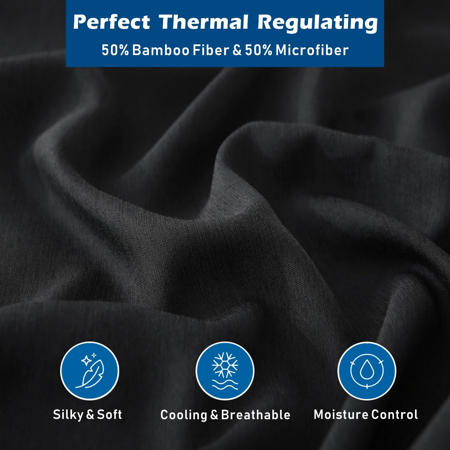 4 Piece Hotel Bamboo Cooling Sheet Set -Ultra Soft 2000TC Breathable Bed Sheets Set with 37 Centimetre Deep Pocket-Cooling Sheets for Hot Sleepers(Black,Double) - Image 2