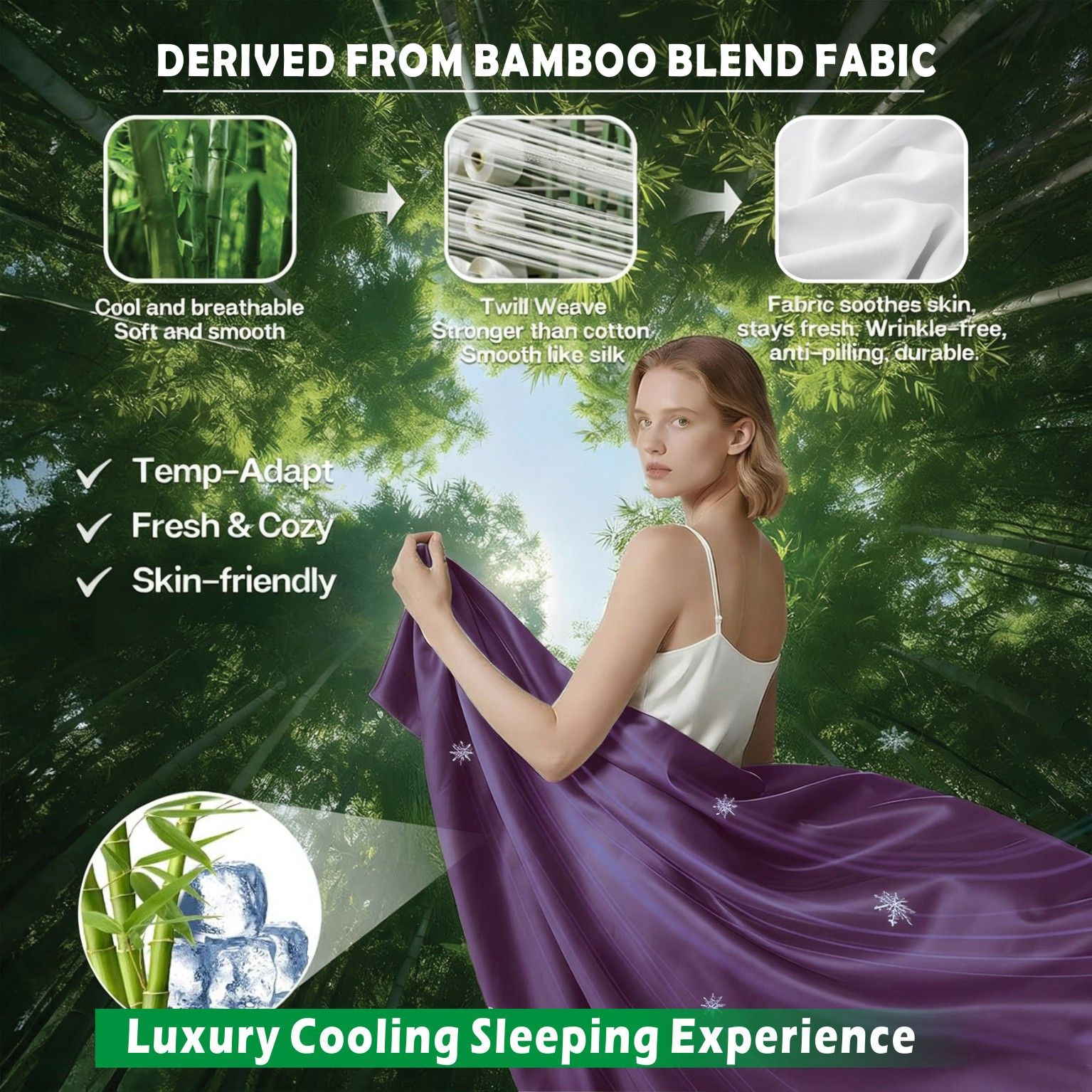 4 Piece Hotel Bamboo Cooling Sheet Set -Ultra Soft 2000TC Breathable Bed Sheets Set with 37 Centimetre Deep Pocket-Cooling Sheets for Hot Sleepers(Purple,Double) - Image 3
