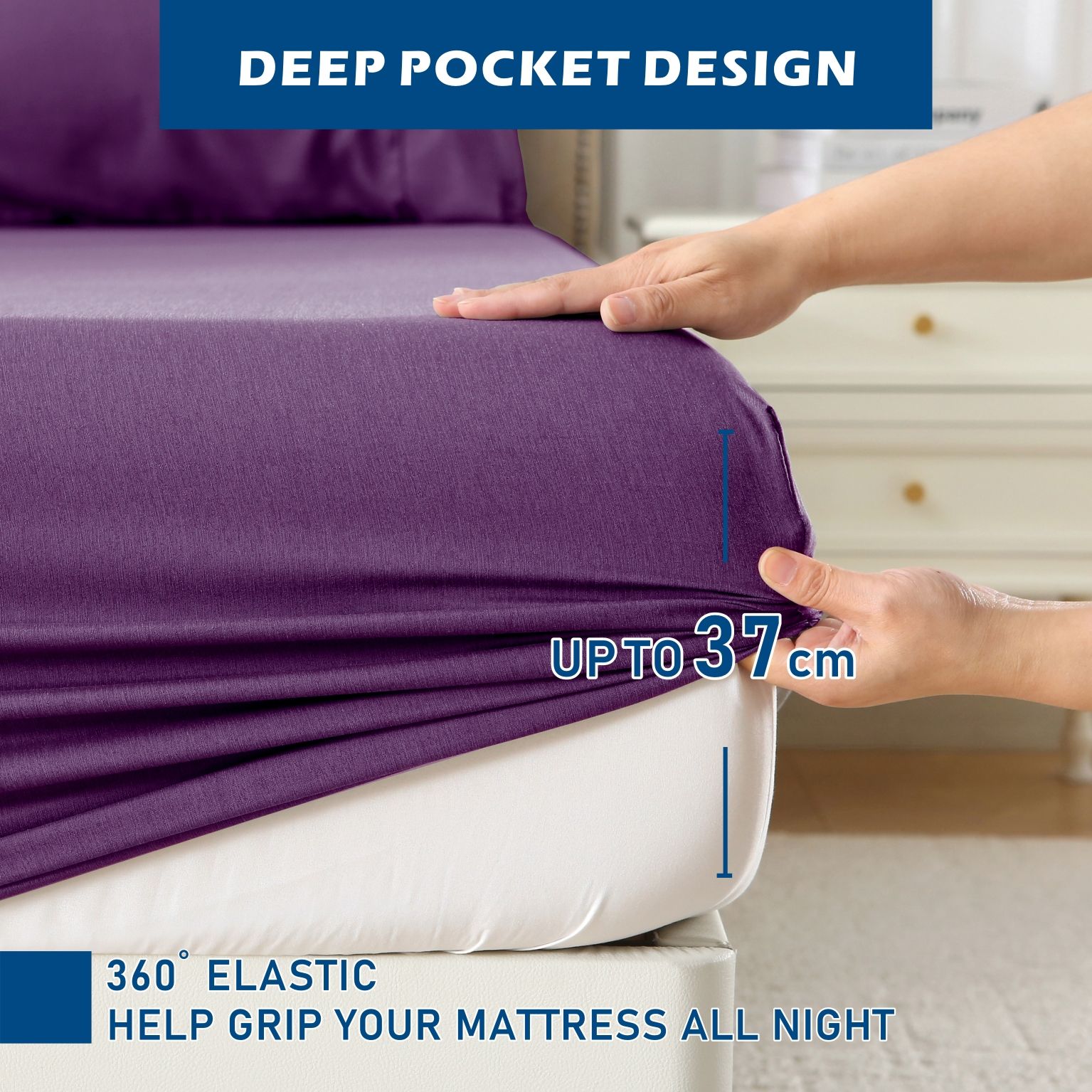 4 Piece Hotel Bamboo Cooling Sheet Set -Ultra Soft 2000TC Breathable Bed Sheets Set with 37 Centimetre Deep Pocket-Cooling Sheets for Hot Sleepers(Purple,Double) - Image 4