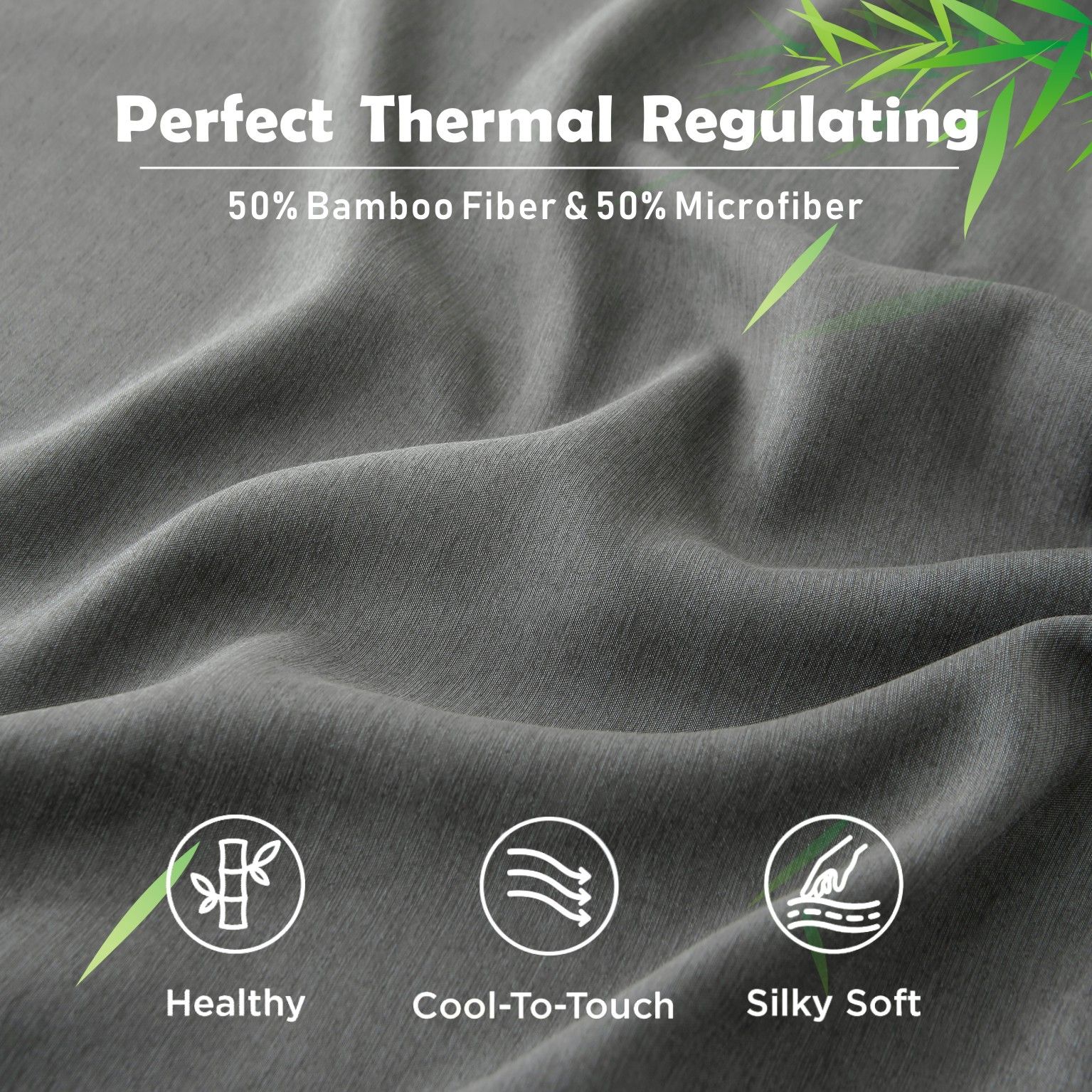 3 Piece Hotel Bamboo Cooling Fitted Sheet Set & Pillowcase -Ultra Soft 2000TC Breathable Fitted Bed Sheets Set with 37 Centimetre Deep Pocket-Cooling Sheets for Hot Sleepers(Grey,King) - Image 6