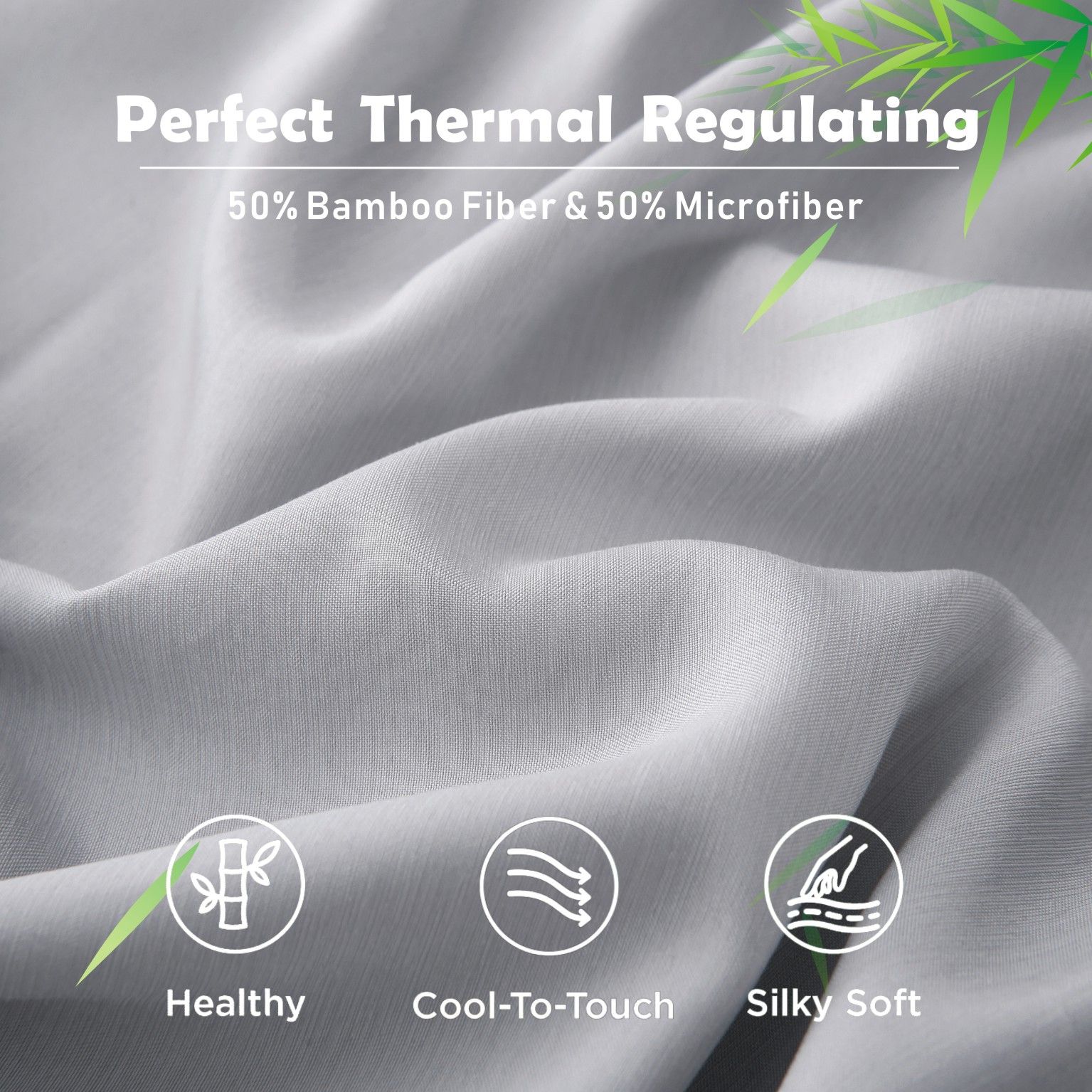 3 Piece Hotel Bamboo Cooling Fitted Sheet Set & Pillowcase -Ultra Soft 2000TC Breathable Fitted Bed Sheets Set with 37 Centimetre Deep Pocket-Cooling Sheets for Hot Sleepers(Silver-gray,King) - Image 3