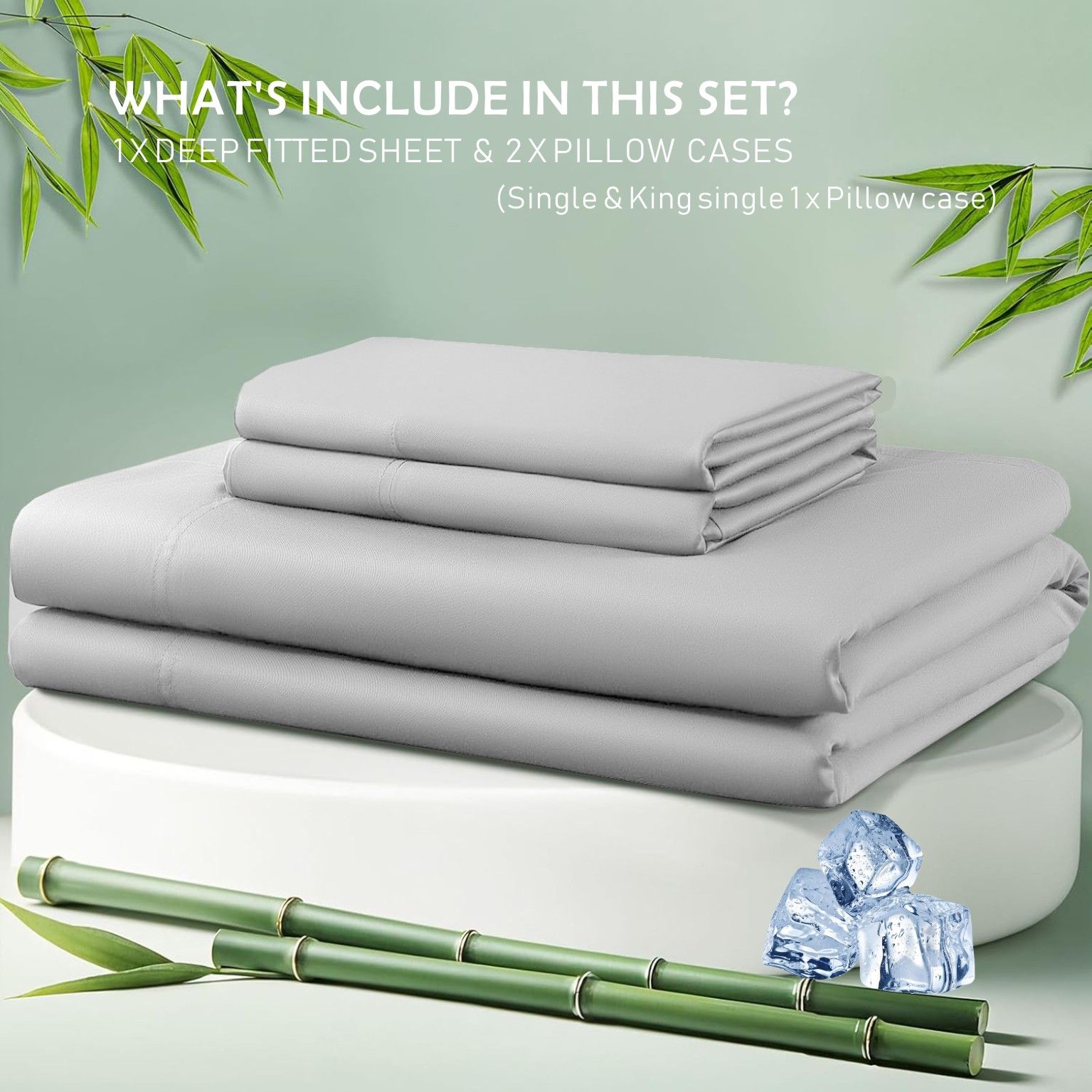 3 Piece Hotel Bamboo Cooling Fitted Sheet Set & Pillowcase -Ultra Soft 2000TC Breathable Fitted Bed Sheets Set with 37 Centimetre Deep Pocket-Cooling Sheets for Hot Sleepers(Silver-gray,King) - Image 6