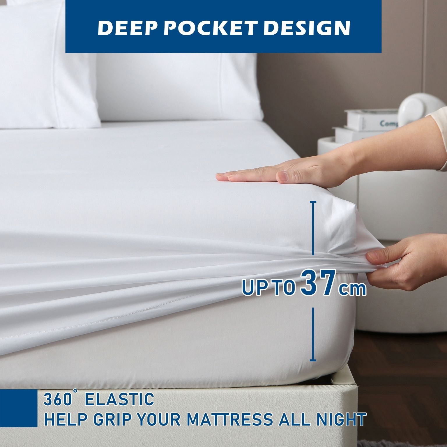 4 Piece Hotel Bamboo Cooling Sheet Set -Ultra Soft 2000TC Breathable Bed Sheets Set with 37 Centimetre Deep Pocket-Cooling Sheets for Hot Sleepers(White,King) - Image 4