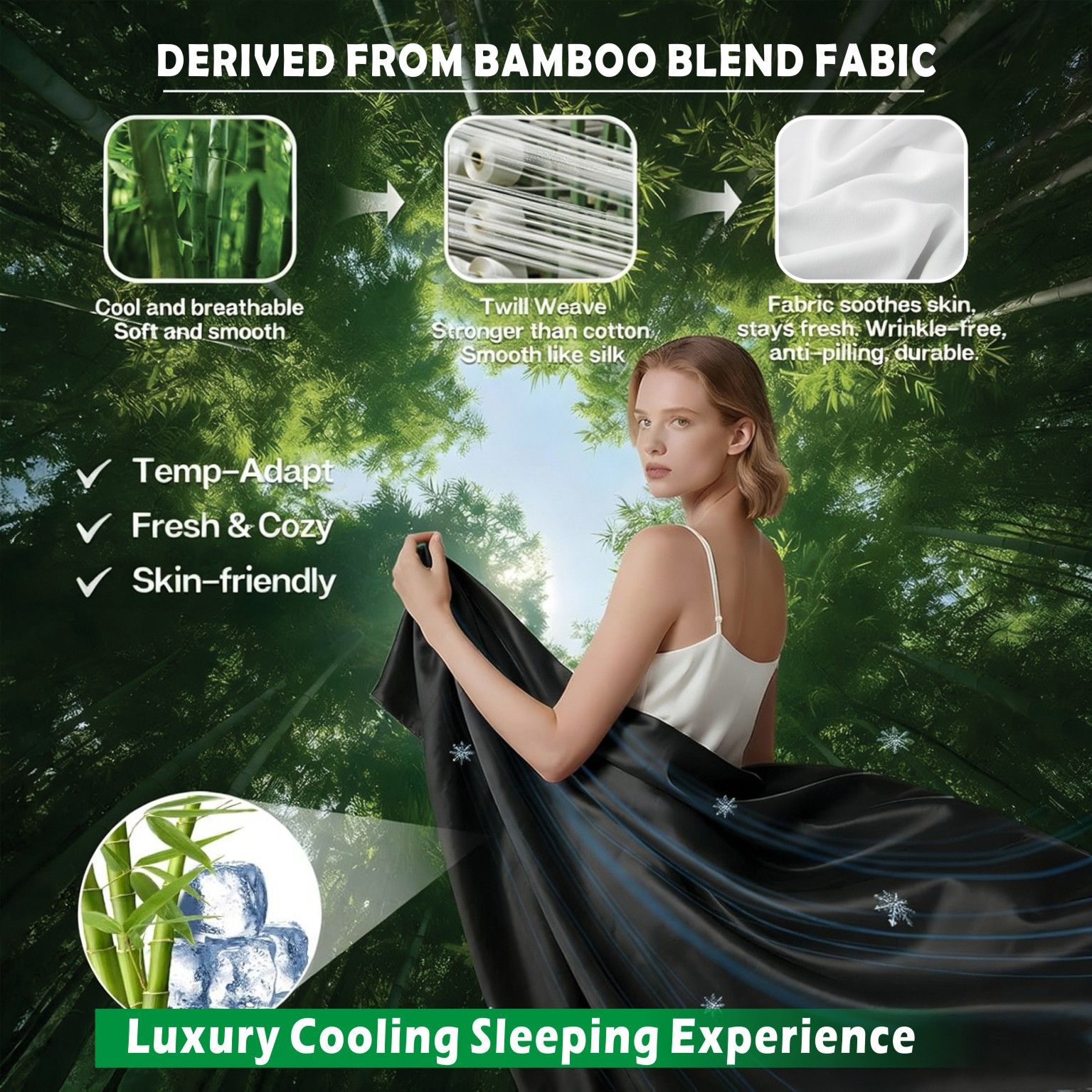 4 Piece Hotel Bamboo Cooling Sheet Set -Ultra Soft 2000TC Breathable Bed Sheets Set with 37 Centimetre Deep Pocket-Cooling Sheets for Hot Sleepers(Black,King) - Image 3