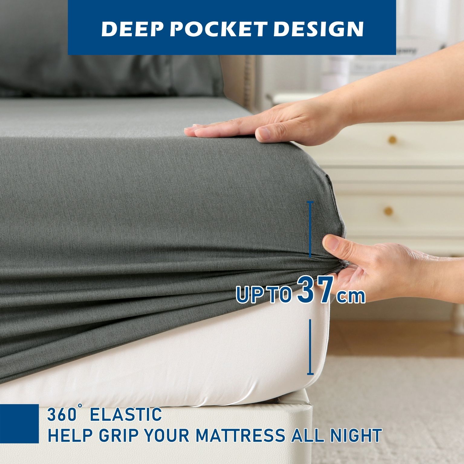 4 Piece Hotel Bamboo Cooling Sheet Set -Ultra Soft 2000TC Breathable Bed Sheets Set with 37 Centimetre Deep Pocket-Cooling Sheets for Hot Sleepers(Grey,King) - Image 4