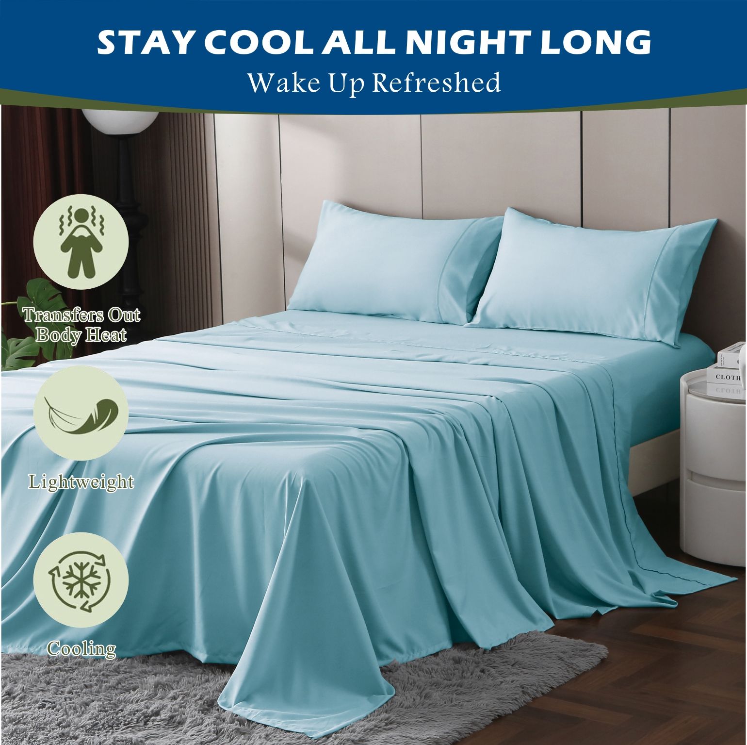 4 Piece Hotel Bamboo Cooling Sheet Set -Ultra Soft 2000TC Breathable Bed Sheets Set with 37 Centimetre Deep Pocket-Cooling Sheets for Hot Sleepers(Sky Blue,King) - Image 7