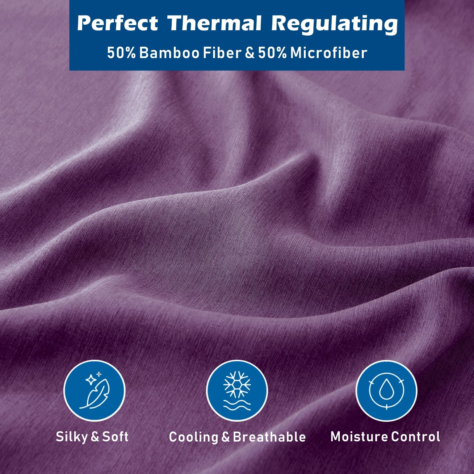 4 Piece Hotel Bamboo Cooling Sheet Set -Ultra Soft 2000TC Breathable Bed Sheets Set with 37 Centimetre Deep Pocket-Cooling Sheets for Hot Sleepers(Purple,King) - Image 2
