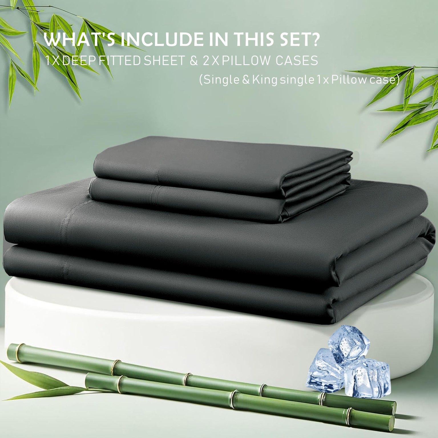 3 Piece Hotel Bamboo Cooling Fitted Sheet Set & Pillowcase -Ultra Soft 2000TC Breathable Fitted Bed Sheets Set with 37 Centimetre Deep Pocket-Cooling Sheets for Hot Sleepers(Black,Queen) - Image 7