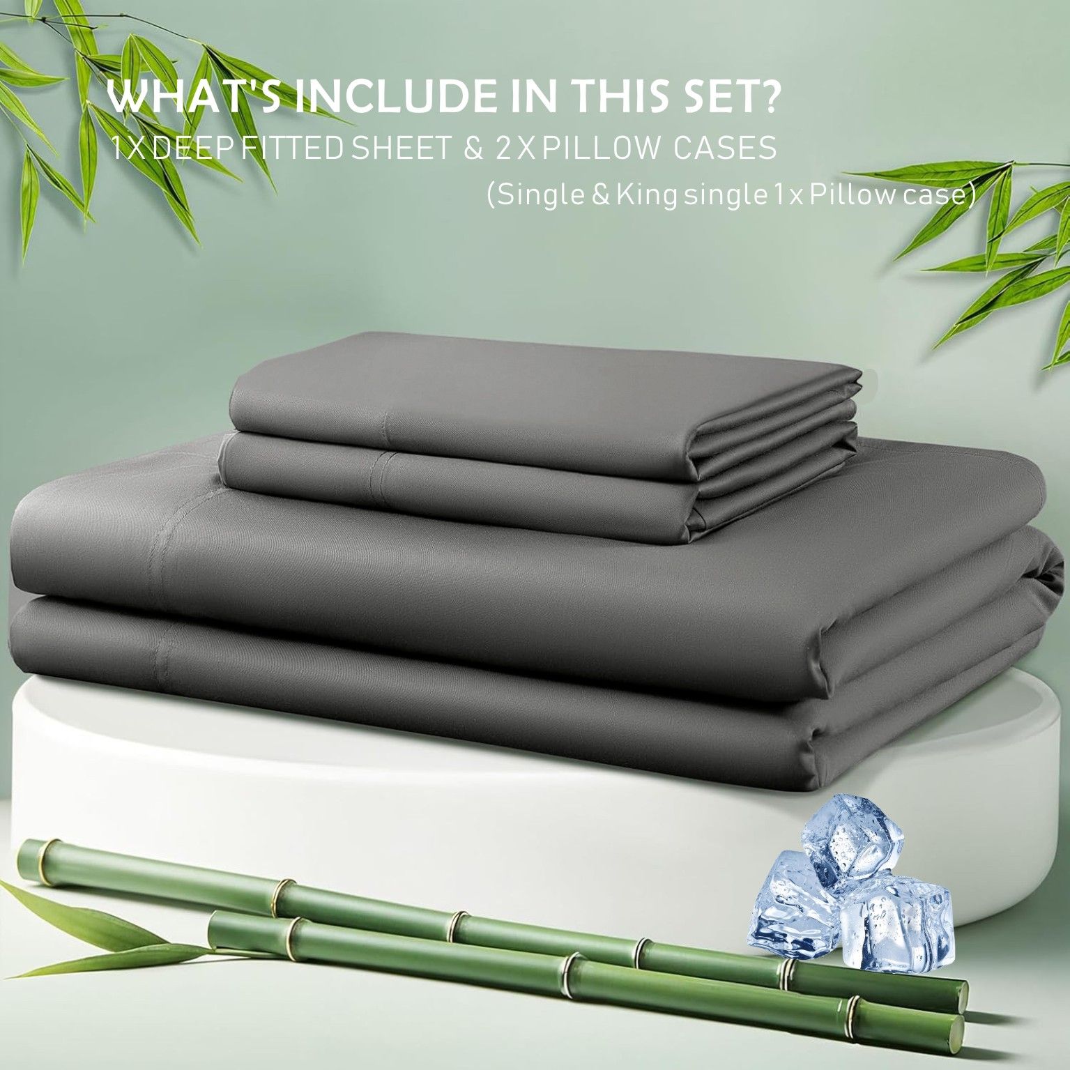 3 Piece Hotel Bamboo Cooling Fitted Sheet Set & Pillowcase -Ultra Soft 2000TC Breathable Fitted Bed Sheets Set with 37 Centimetre Deep Pocket-Cooling Sheets for Hot Sleepers(Grey,Queen) - Image 5