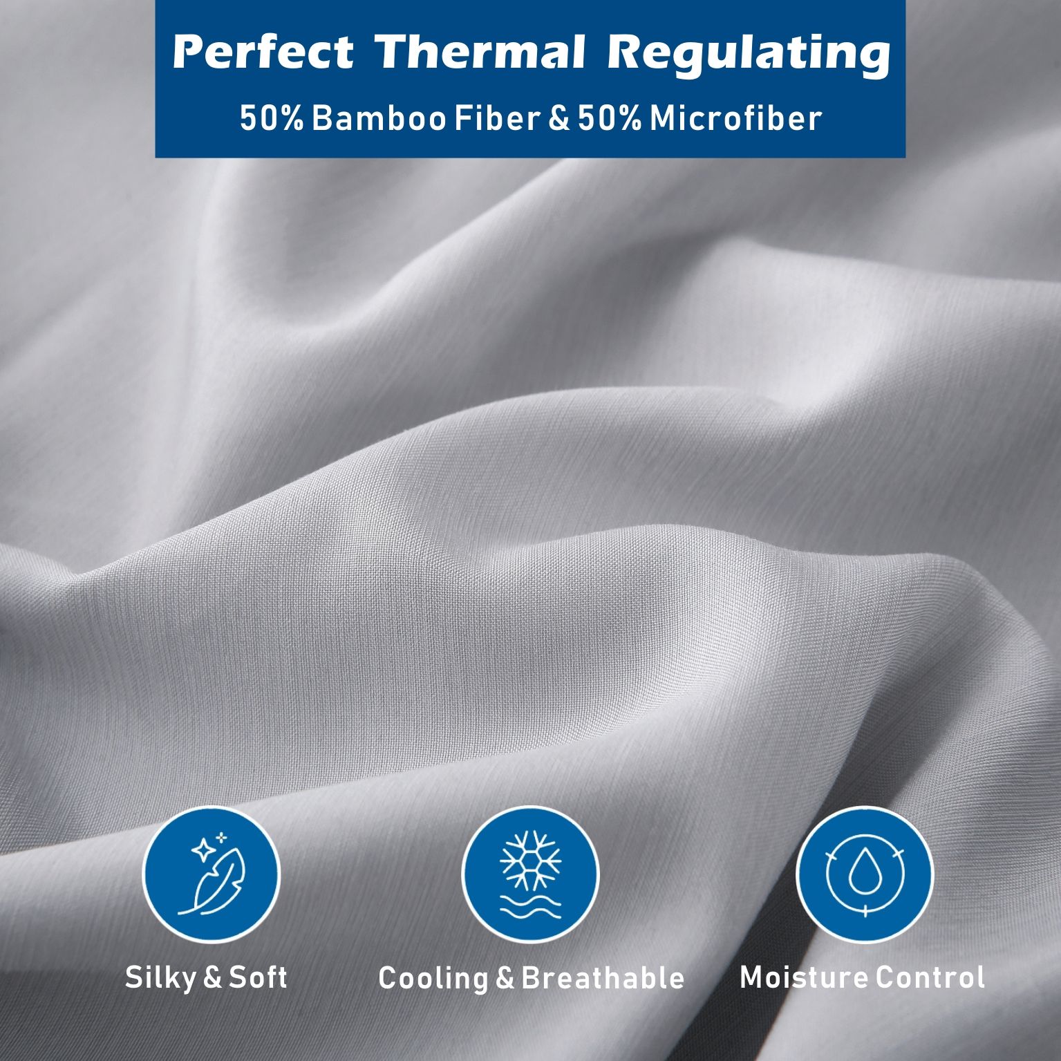3 Piece Hotel Bamboo Cooling Sheet Set -Ultra Soft 2000TC Breathable Bed Sheets Set with 37 Centimetre Deep Pocket-Cooling Sheets for Hot Sleepers(Silver-gray,Single) - Image 2