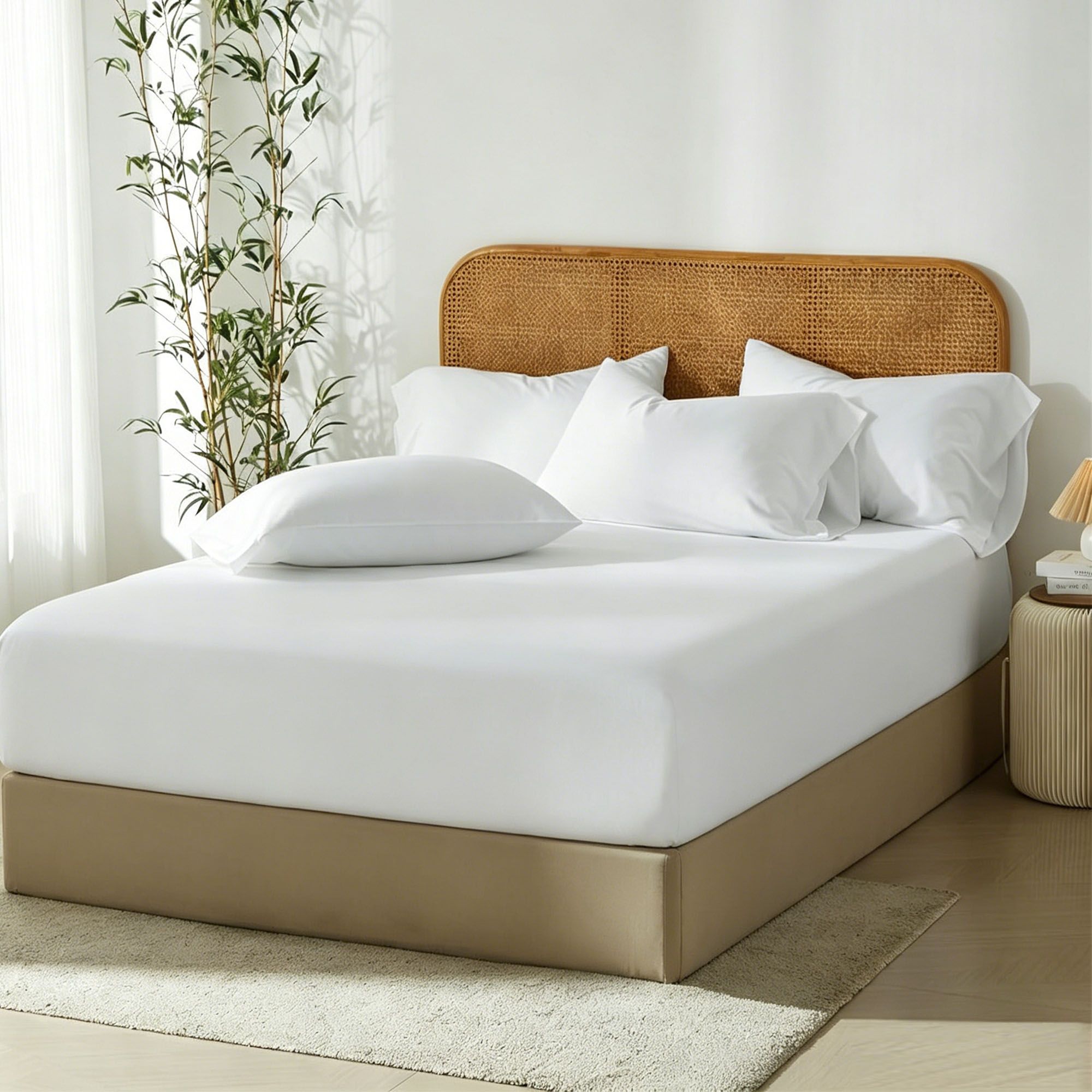 3 Piece Hotel Bamboo Cooling Fitted Sheet Set & Pillowcase -Ultra Soft 2000TC Breathable Fitted Bed Sheets Set with 37 Centimetre Deep Pocket-Cooling Sheets for Hot Sleepers(White,Super King) - Image 1