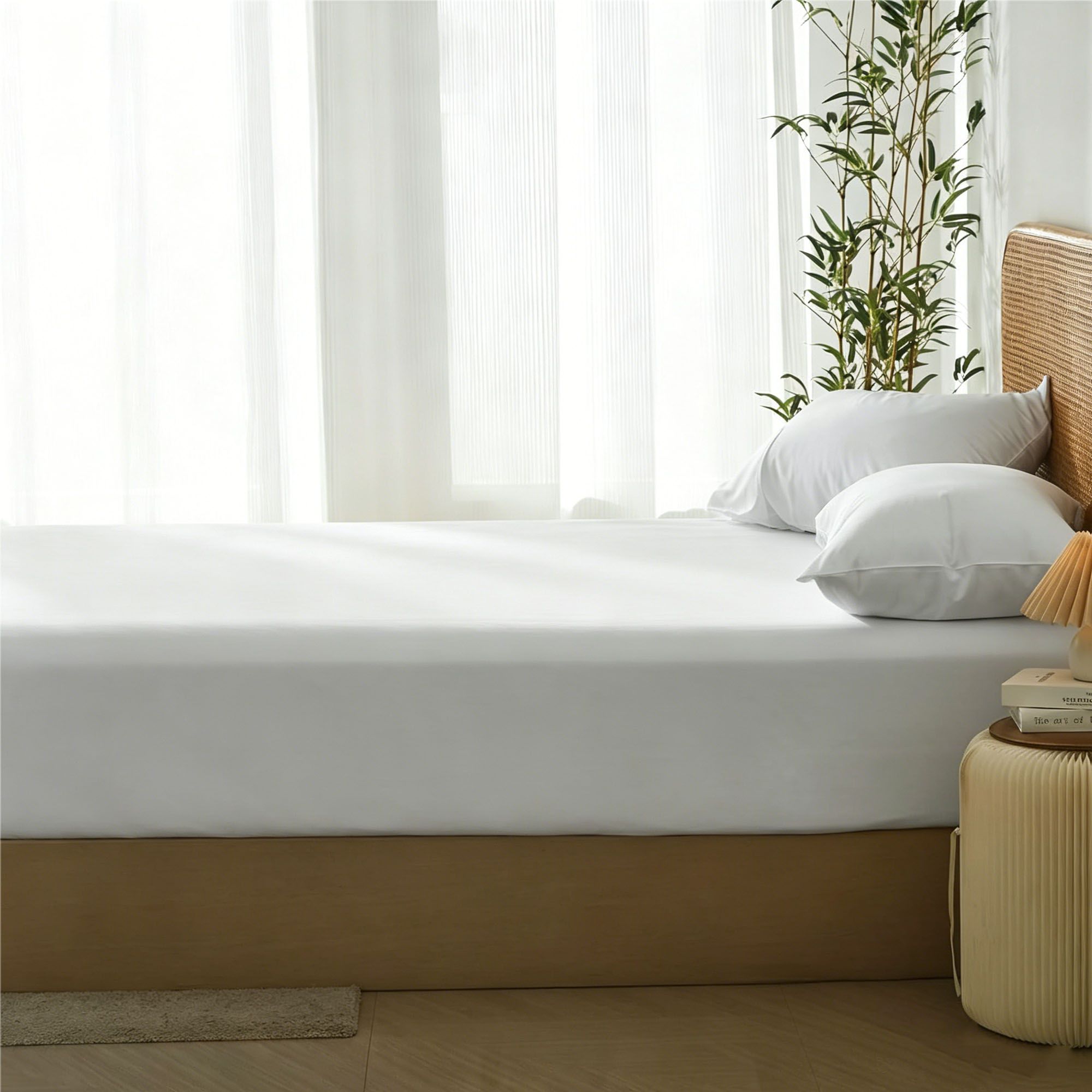 3 Piece Hotel Bamboo Cooling Fitted Sheet Set & Pillowcase -Ultra Soft 2000TC Breathable Fitted Bed Sheets Set with 37 Centimetre Deep Pocket-Cooling Sheets for Hot Sleepers(White,Super King) - Image 6