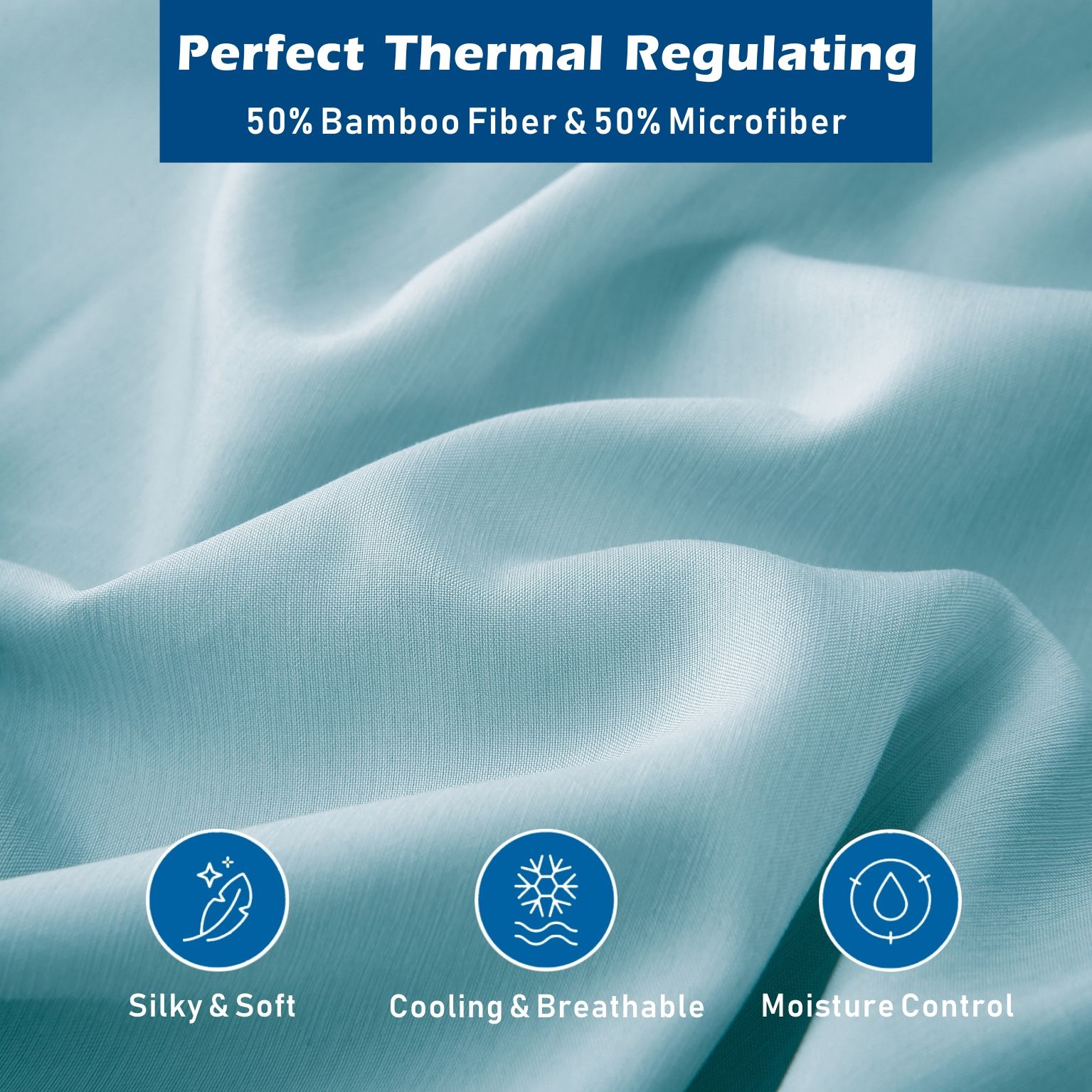 4 Piece Hotel Bamboo Cooling Sheet Set -Ultra Soft 2000TC Breathable Bed Sheets Set with 37 Centimetre Deep Pocket-Cooling Sheets for Hot Sleepers(Sky Blue,Super King) - Image 2