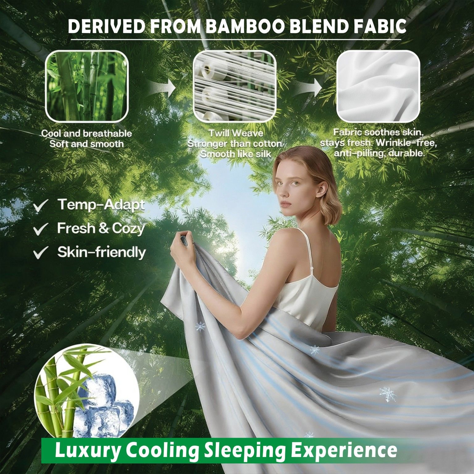 4 Piece Hotel Bamboo Cooling Sheet Set -Ultra Soft 2000TC Breathable Bed Sheets Set with 37 Centimetre Deep Pocket-Cooling Sheets for Hot Sleepers(Silver-gray,Super King) - Image 3