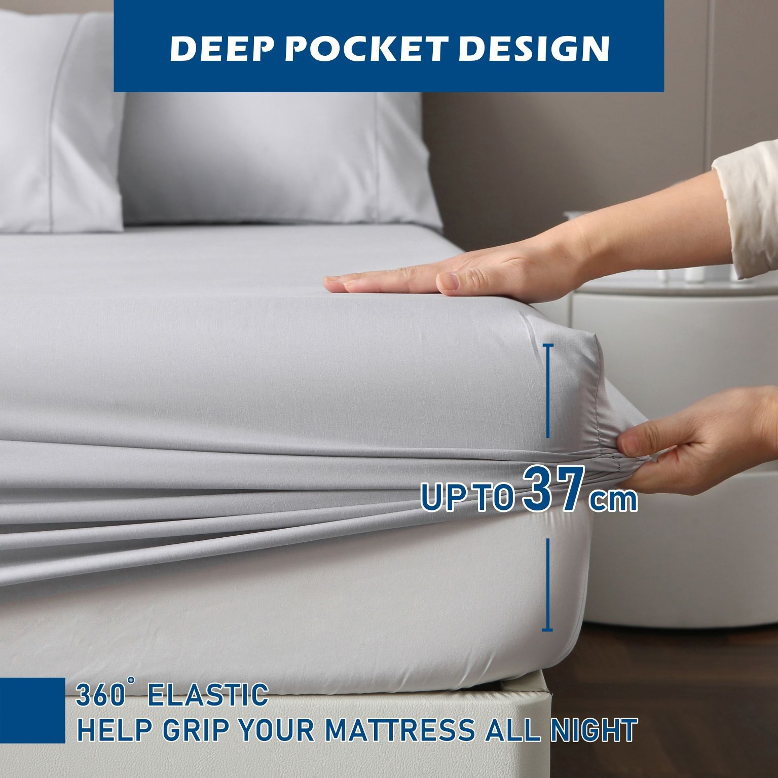 4 Piece Hotel Bamboo Cooling Sheet Set -Ultra Soft 2000TC Breathable Bed Sheets Set with 37 Centimetre Deep Pocket-Cooling Sheets for Hot Sleepers(Silver-gray,Super King) - Image 4