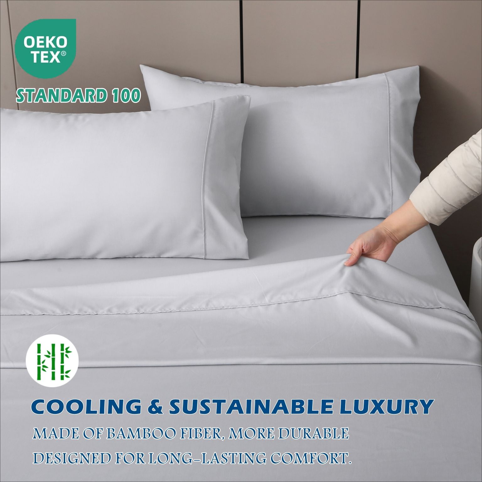 4 Piece Hotel Bamboo Cooling Sheet Set -Ultra Soft 2000TC Breathable Bed Sheets Set with 37 Centimetre Deep Pocket-Cooling Sheets for Hot Sleepers(Silver-gray,Super King) - Image 6