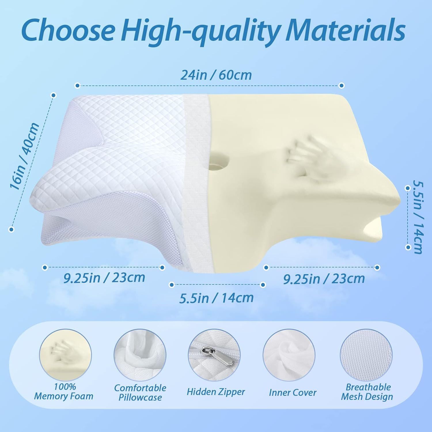 Cervical Neck Pillow for Neck Pain Relief, 2 in 1 Ergonomic Orthopedic Bed Pillow for Sleeping, Memory Foam Pillows for Side, Back & Stomach Sleepers with Removable Pillowcase - Image 2
