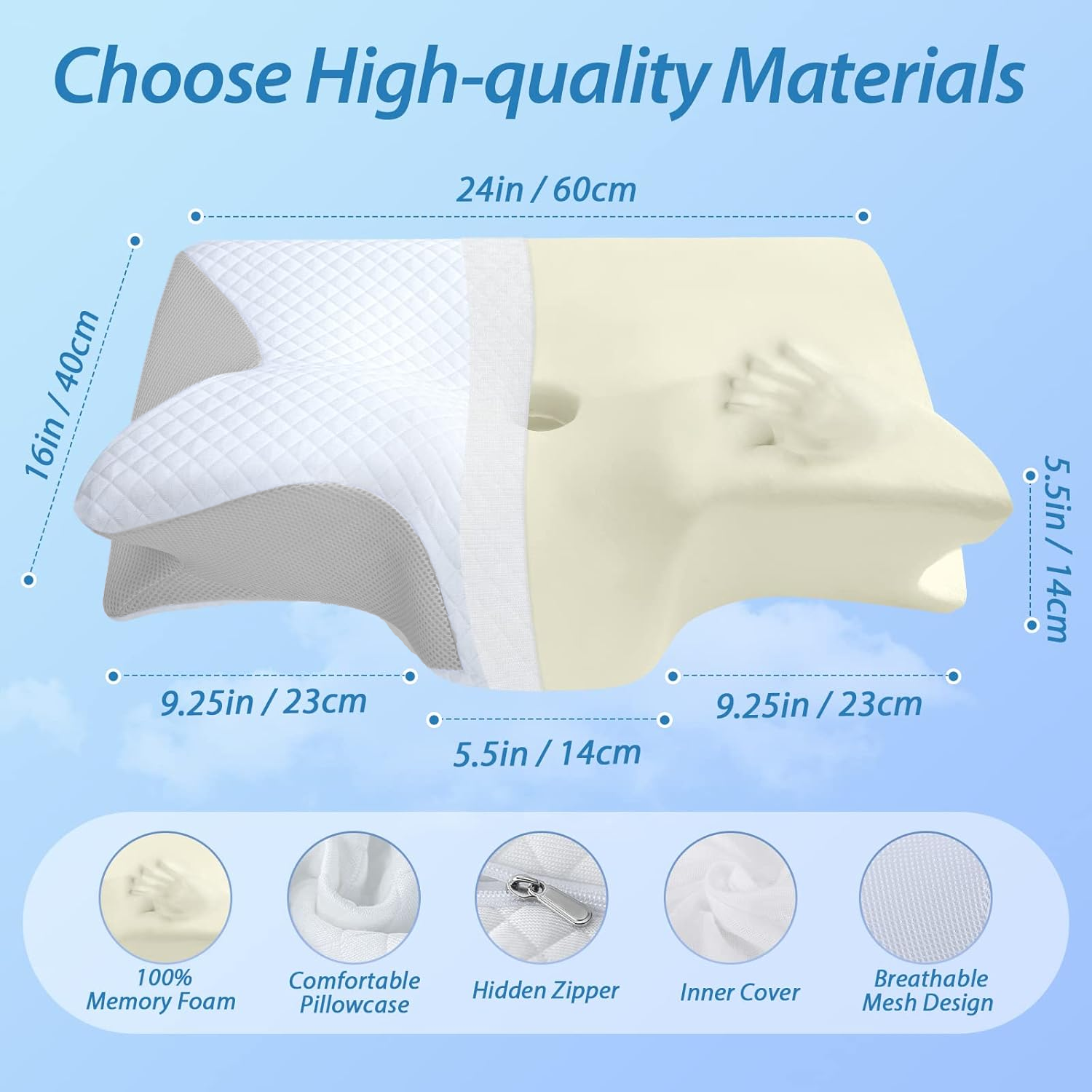 Cervical Neck Pillow for Neck Pain Relief, 2 in 1 Ergonomic Orthopedic Bed Pillow for Sleeping, Memory Foam Pillows for Side, Back & Stomach Sleepers with Removable Pillowcase - Image 2