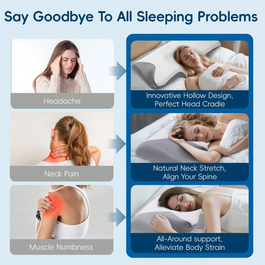 Cervical Neck Pillow for Neck Pain Relief, 2 in 1 Ergonomic Orthopedic Bed Pillow for Sleeping, Memory Foam Pillows for Side, Back & Stomach Sleepers with Removable Pillowcase - Image 5