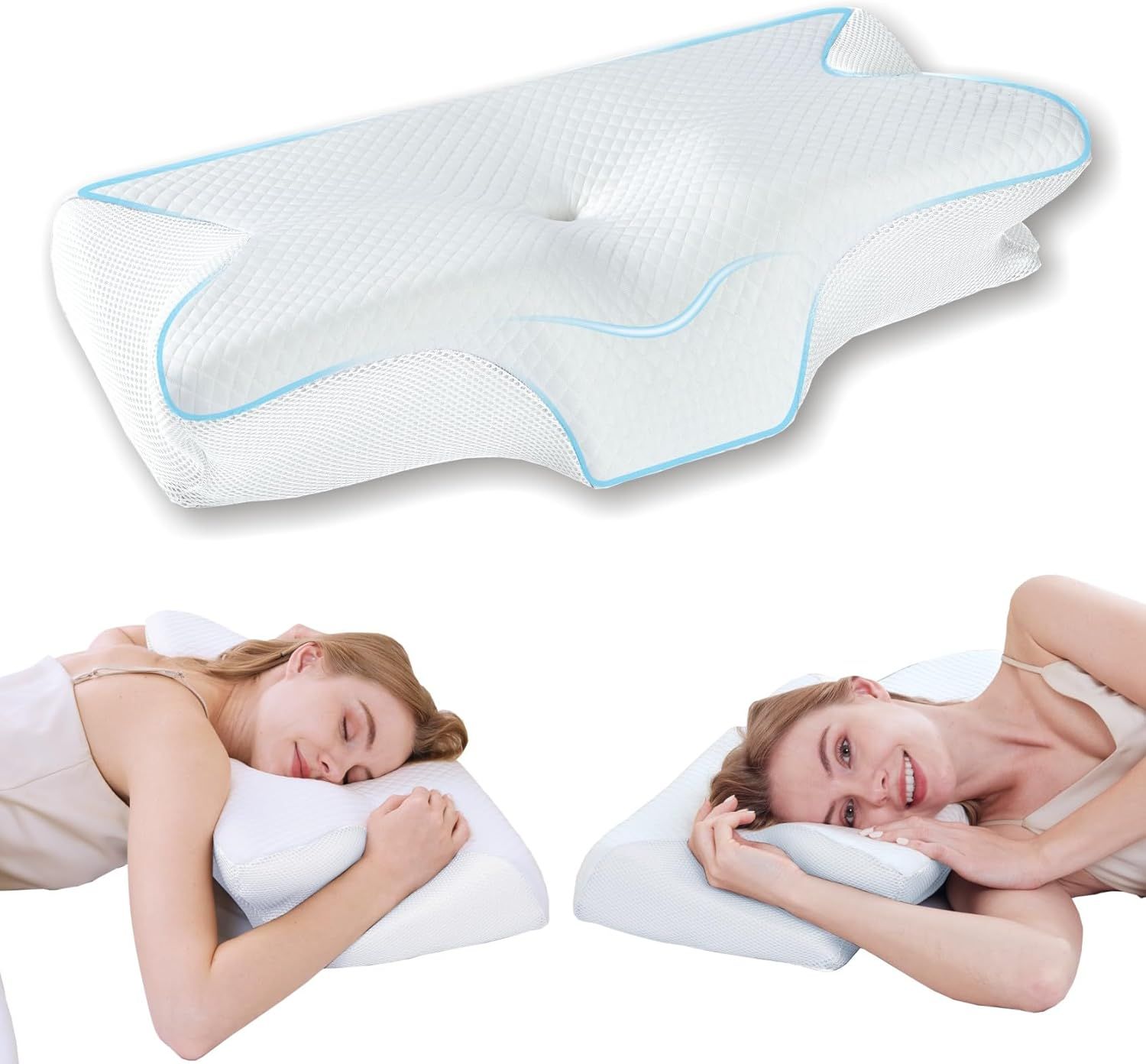 Bamboo Cervical Pillow for Neck and Shoulder Pain Relief Ergonomic Bed Pillow, Cooling Ergonomic Memory Foam Pillow Butterfly Shape for Side Back Stomach Sleeping Use with Breathable Cooling Pillowcase - Image 1