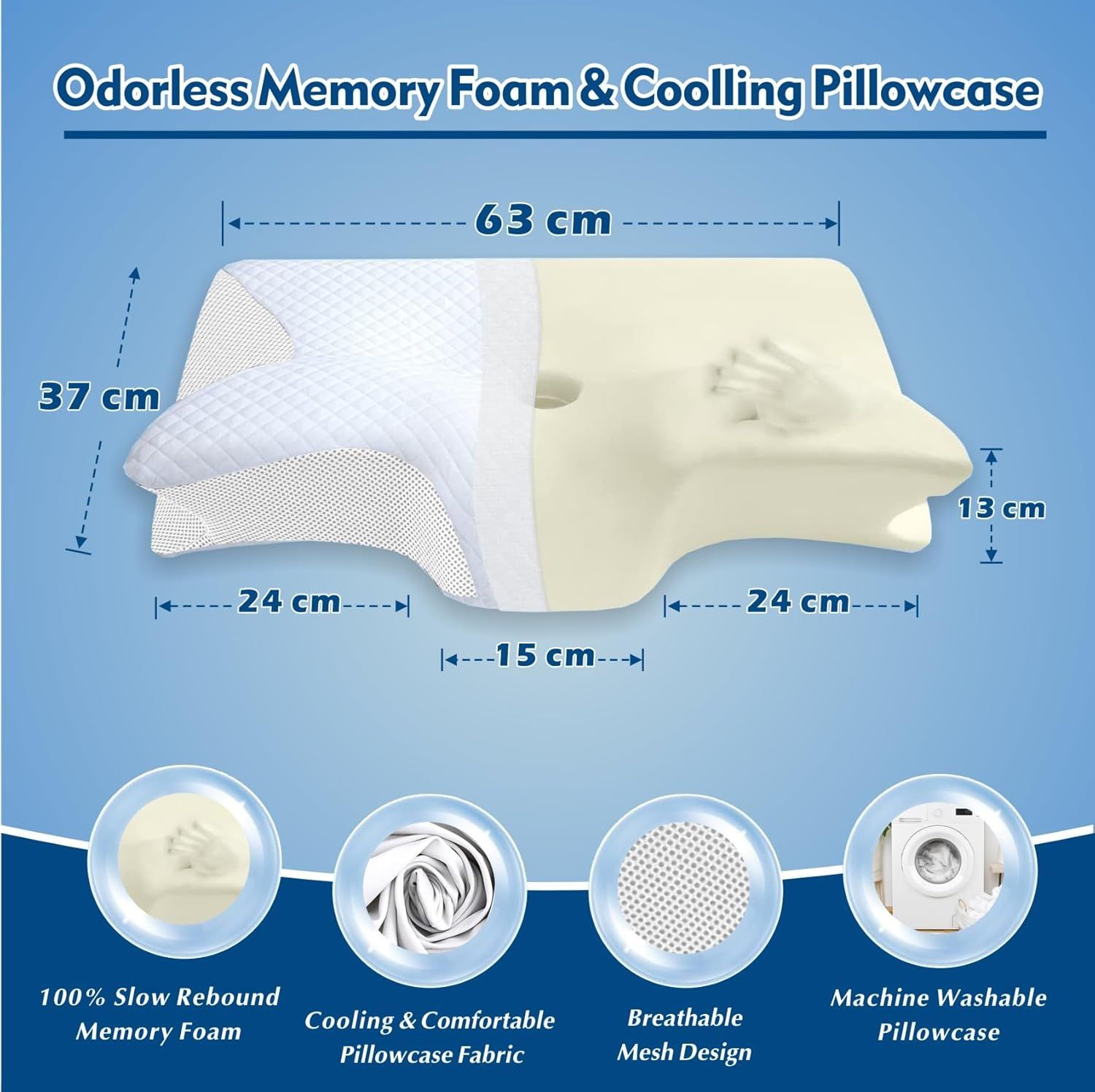 Bamboo Cervical Pillow for Neck and Shoulder Pain Relief Ergonomic Bed Pillow, Cooling Ergonomic Memory Foam Pillow Butterfly Shape for Side Back Stomach Sleeping Use with Breathable Cooling Pillowcase - Image 2