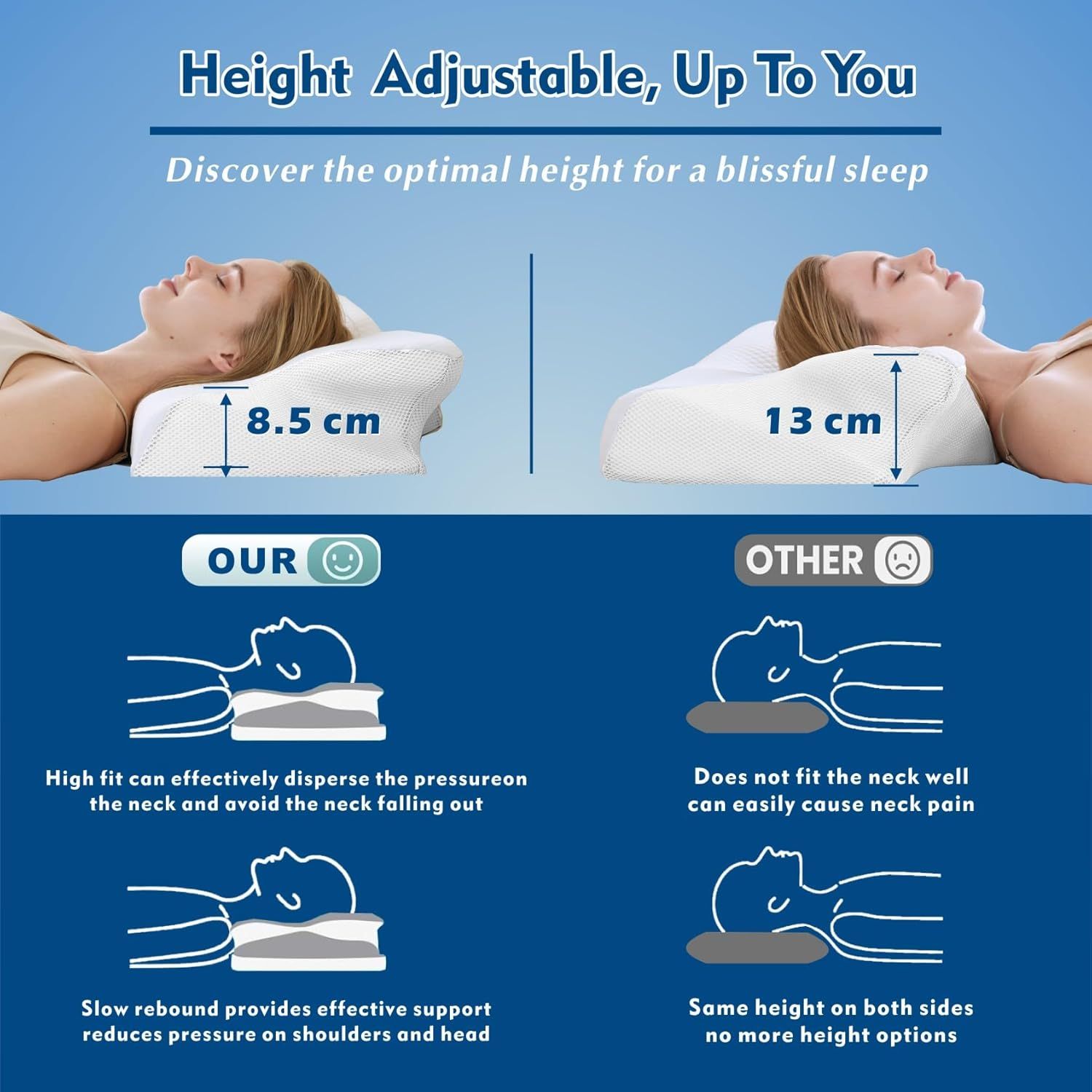 Bamboo Cervical Pillow for Neck and Shoulder Pain Relief Ergonomic Bed Pillow, Cooling Ergonomic Memory Foam Pillow Butterfly Shape for Side Back Stomach Sleeping Use with Breathable Cooling Pillowcase - Image 4