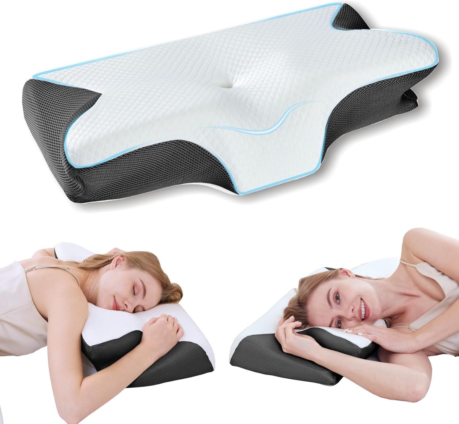 Bamboo Cervical Pillow for Neck and Shoulder Pain Relief Ergonomic Bed Pillow, Cooling Ergonomic Memory Foam Pillow Butterfly Shape for Side Back Stomach Sleeping Use with Breathable Cooling Pillowcase - Image 1