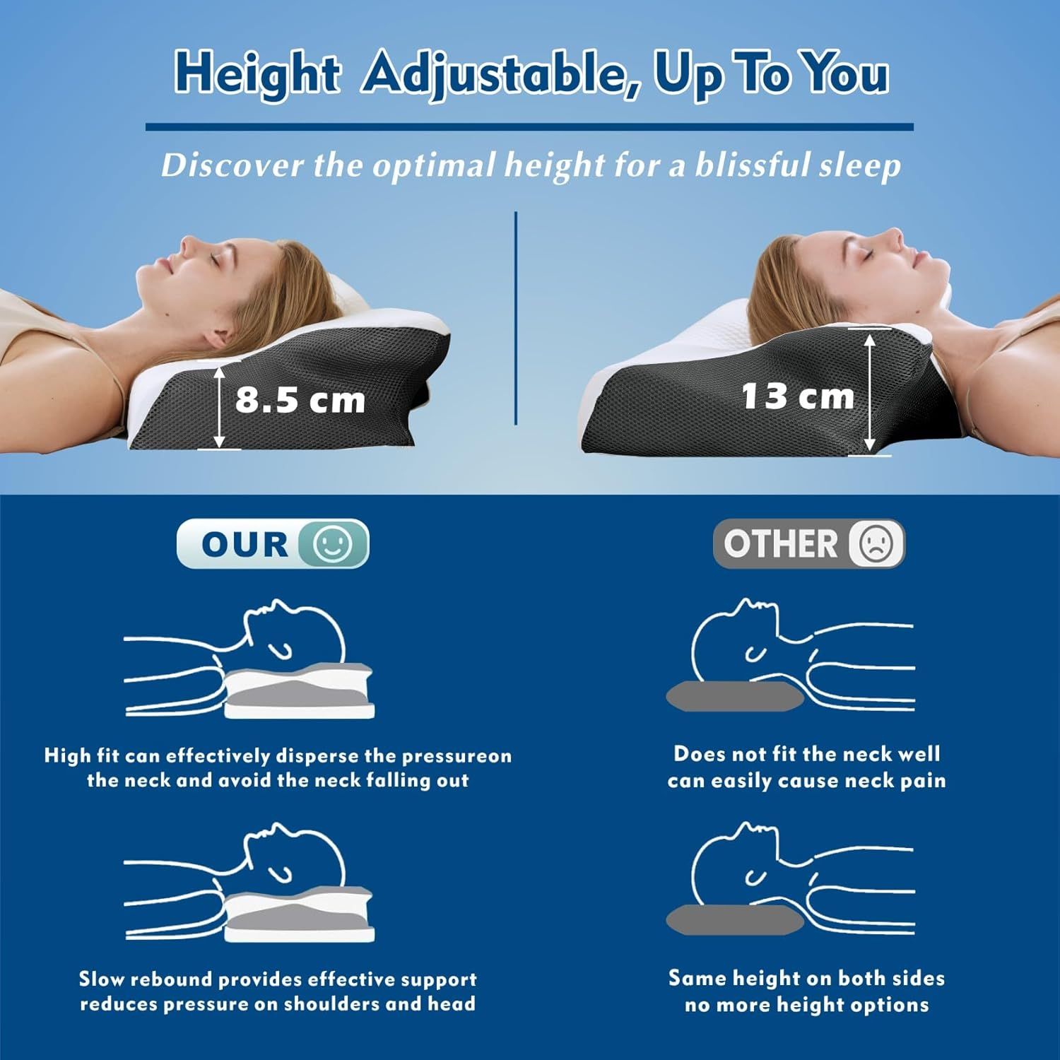Bamboo Cervical Pillow for Neck and Shoulder Pain Relief Ergonomic Bed Pillow, Cooling Ergonomic Memory Foam Pillow Butterfly Shape for Side Back Stomach Sleeping Use with Breathable Cooling Pillowcase - Image 4