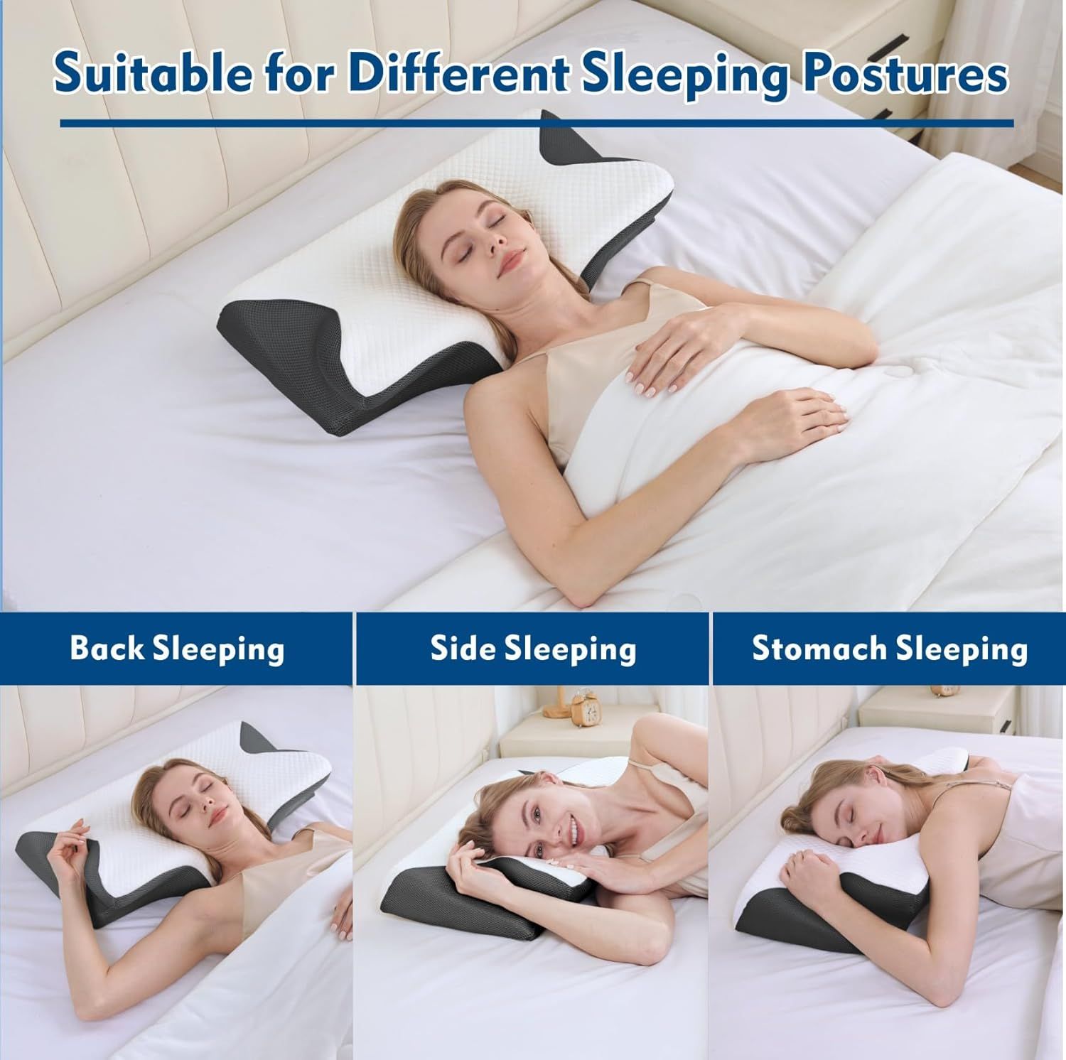 Bamboo Cervical Pillow for Neck and Shoulder Pain Relief Ergonomic Bed Pillow, Cooling Ergonomic Memory Foam Pillow Butterfly Shape for Side Back Stomach Sleeping Use with Breathable Cooling Pillowcase - Image 5