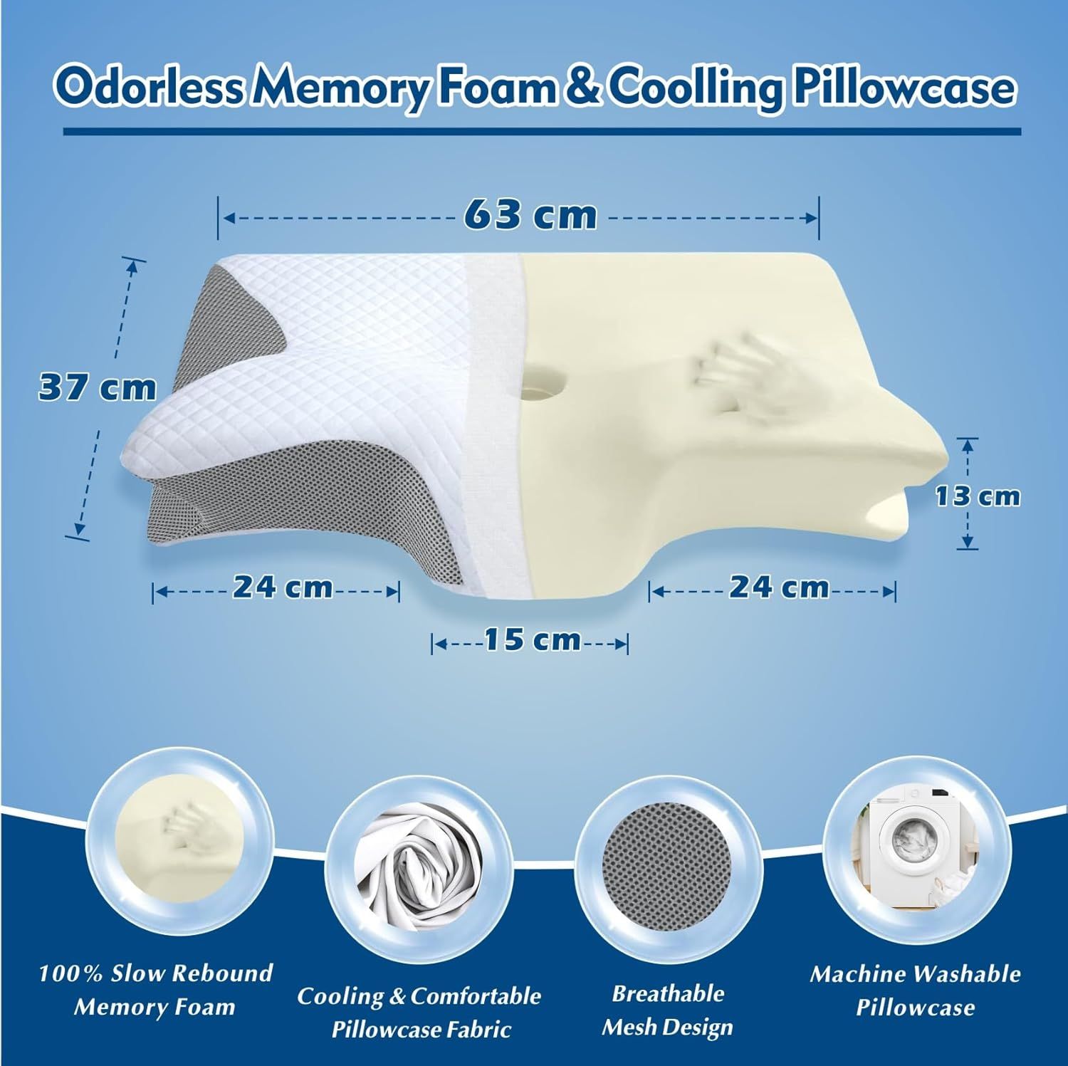 Bamboo Cervical Pillow for Neck and Shoulder Pain Relief Ergonomic Bed Pillow, Cooling Ergonomic Memory Foam Pillow Butterfly Shape for Side Back Stomach Sleeping Use with Breathable Cooling Pillowcase - Image 3