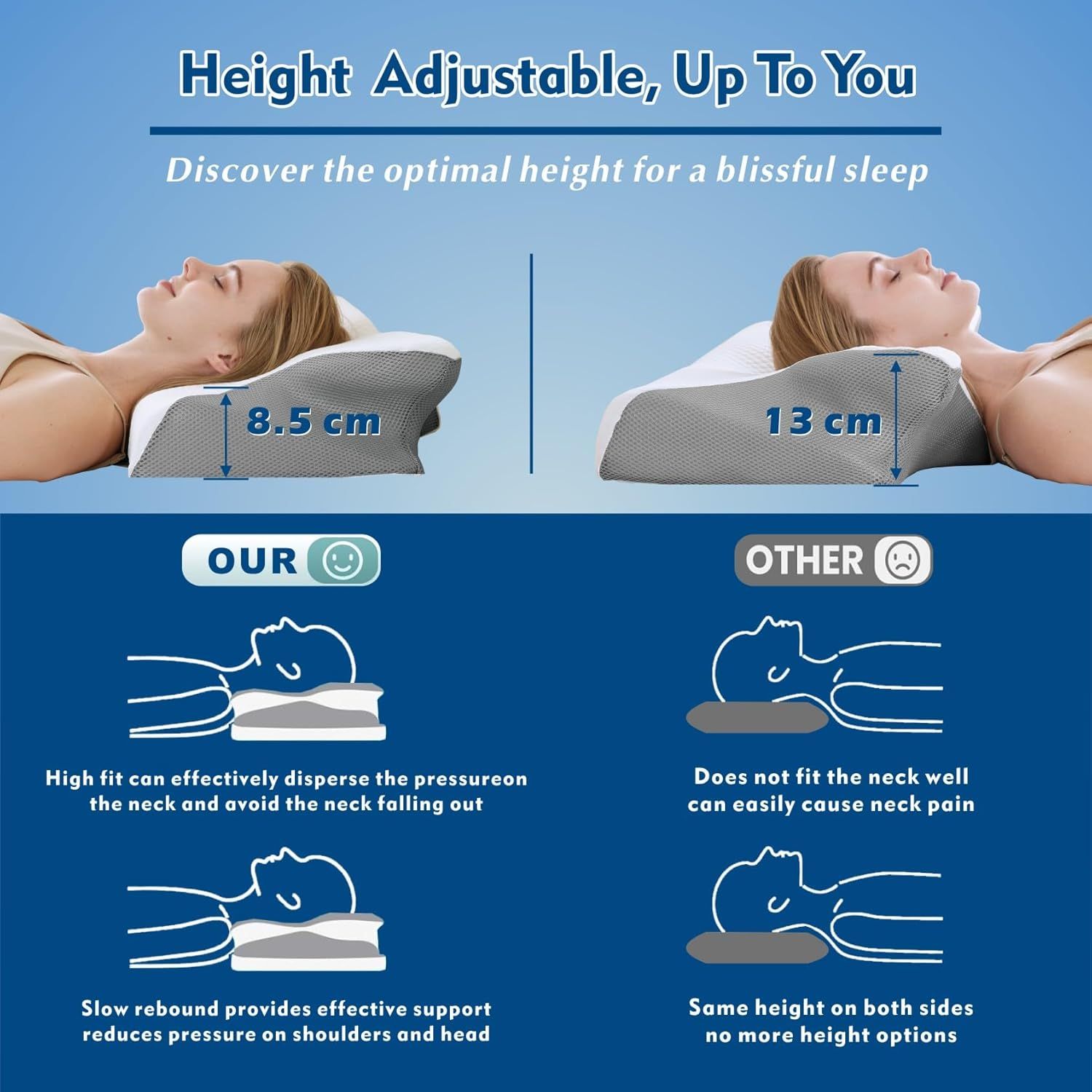 Bamboo Cervical Pillow for Neck and Shoulder Pain Relief Ergonomic Bed Pillow, Cooling Ergonomic Memory Foam Pillow Butterfly Shape for Side Back Stomach Sleeping Use with Breathable Cooling Pillowcase - Image 5