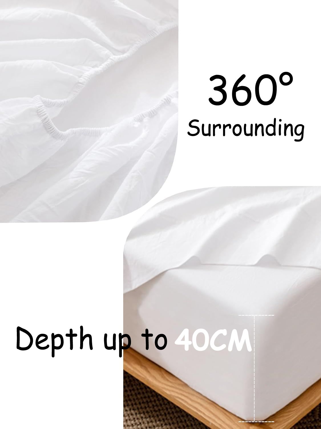 100% Cotton Fitted Sheet - Super Soft 40cm Deep Pocket Bottom Sheets - White Elastic Sheet（Double,White) - Image 4
