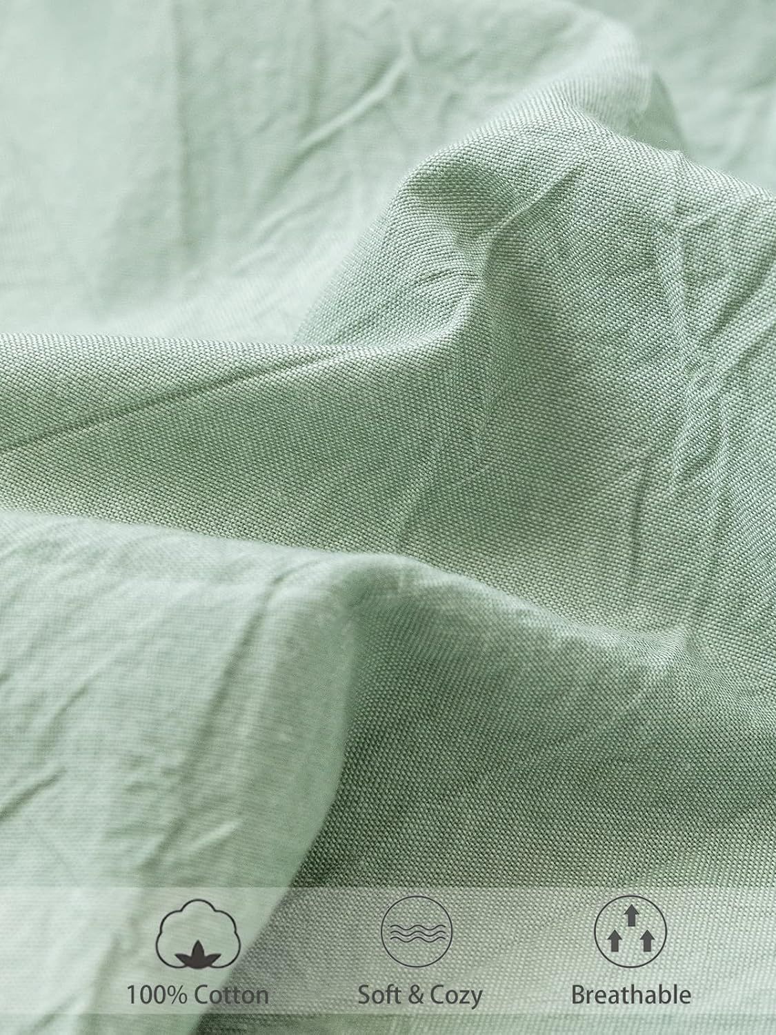 100% Cotton Fitted Sheet - Super Soft 40cm Deep Pocket Bottom Sheets - White Elastic Sheet（Double,Green beans) - Image 5