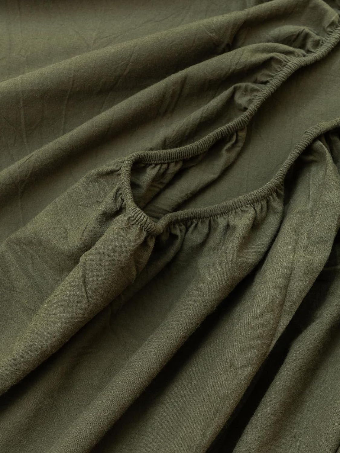 100% Cotton Fitted Sheet - Super Soft 40cm Deep Pocket Bottom Sheets - White Elastic Sheet（Double,Olive green) - Image 3