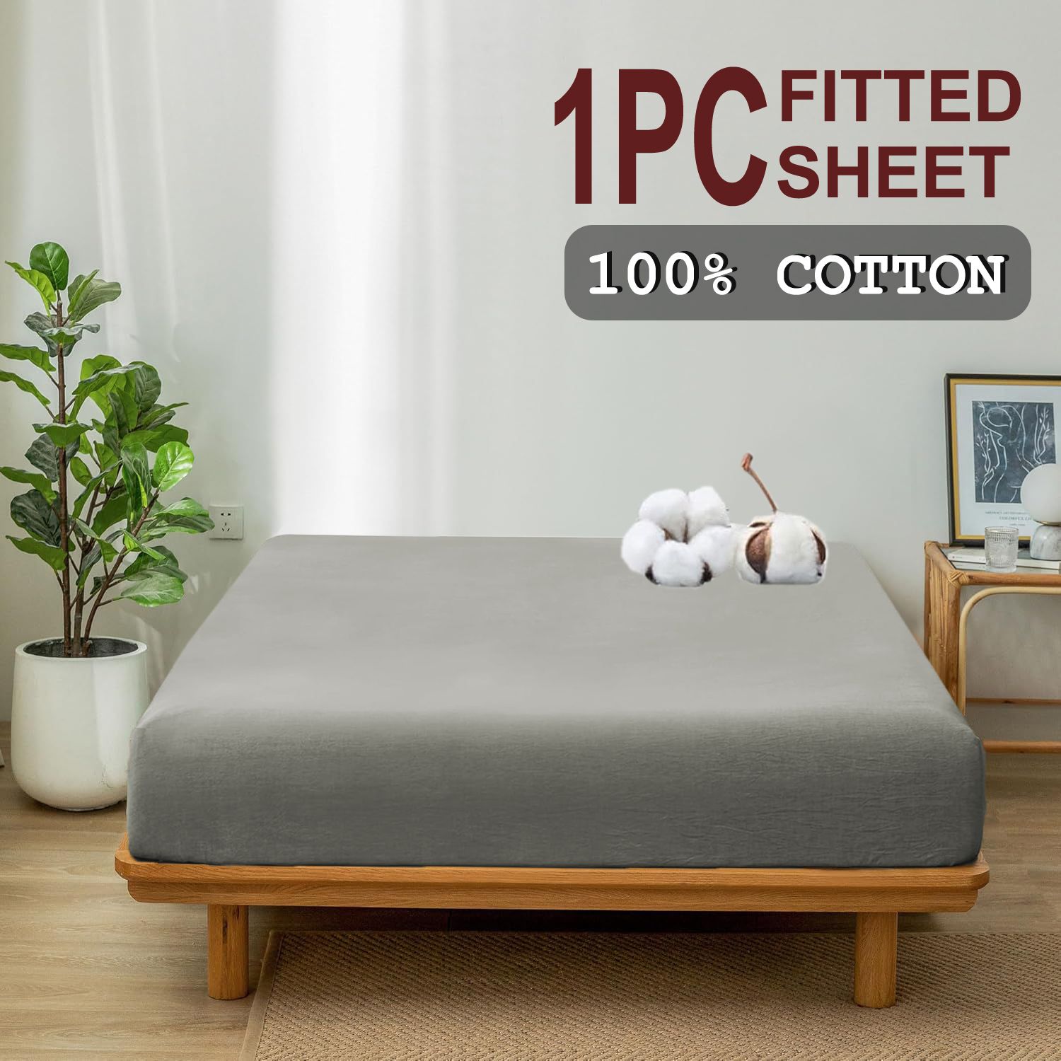 100% Cotton Fitted Sheet - Super Soft 40cm Deep Pocket Bottom Sheets - White Elastic Sheet（King,Grey) - Image 2