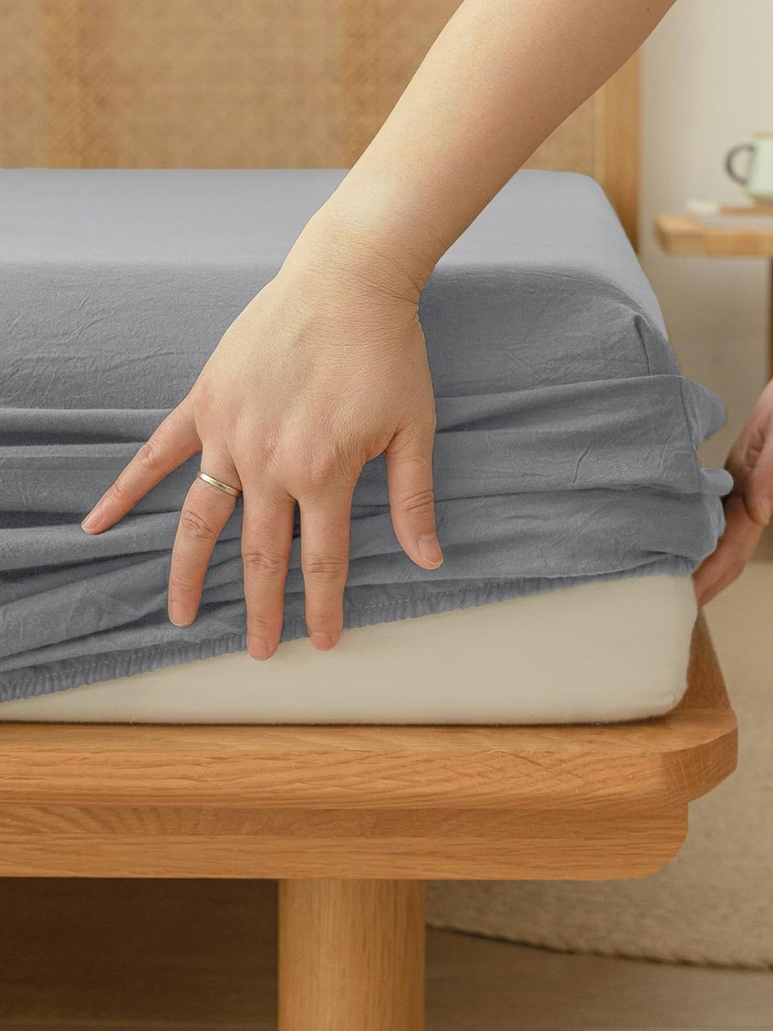100% Cotton Fitted Sheet - Super Soft 40cm Deep Pocket Bottom Sheets - White Elastic Sheet（King,Grey) - Image 4