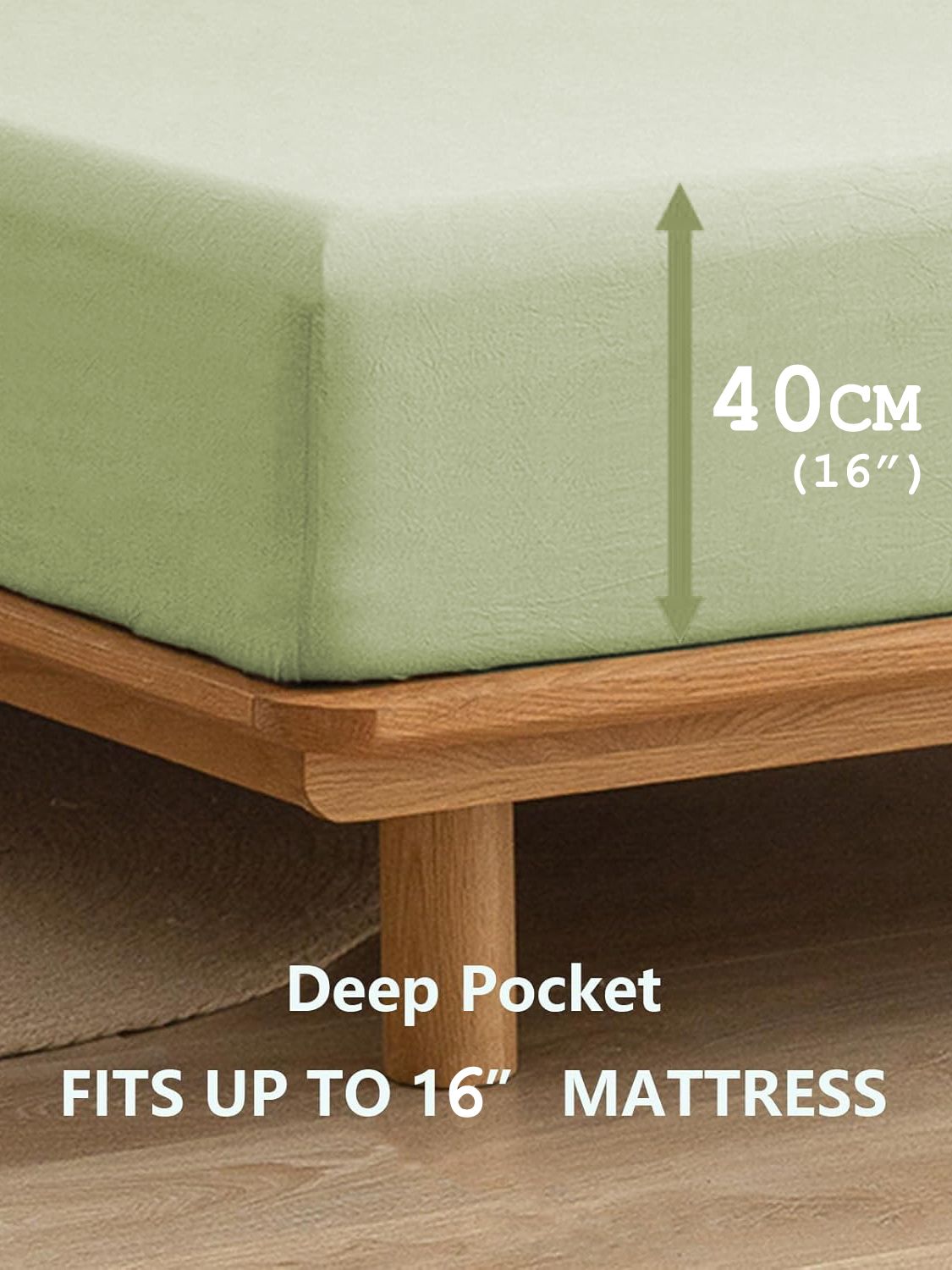 100% Cotton Fitted Sheet - Super Soft 40cm Deep Pocket Bottom Sheets - White Elastic Sheet（Queen,Green beans) - Image 2