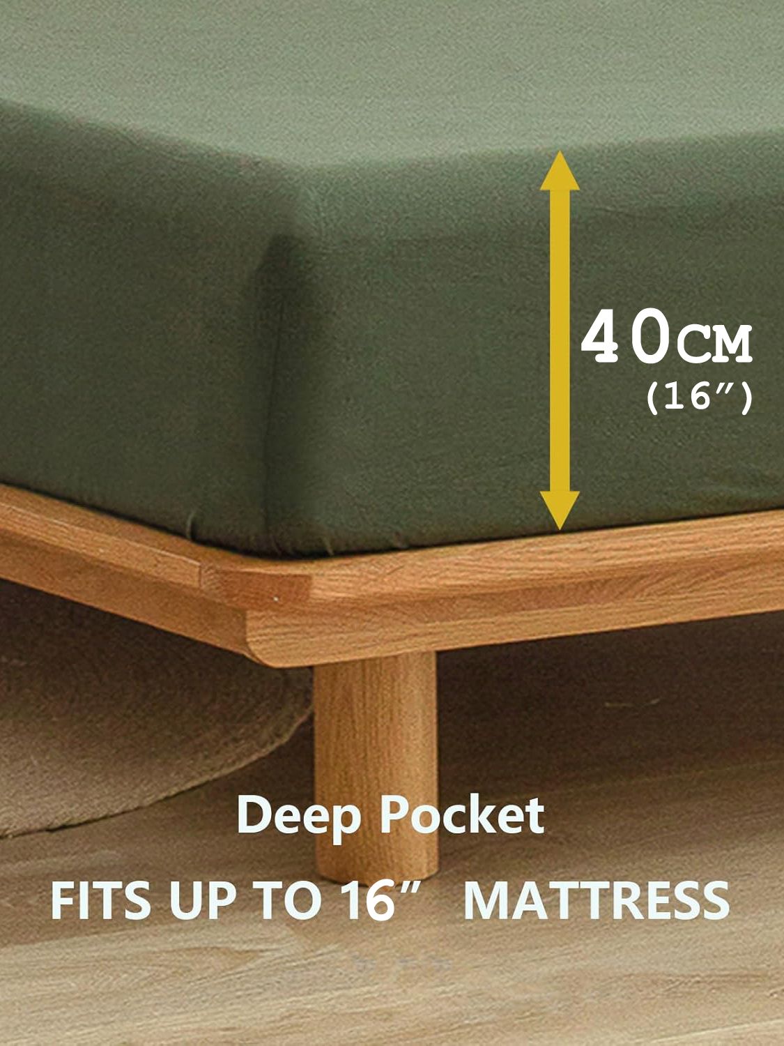 100% Cotton Fitted Sheet - Super Soft 40cm Deep Pocket Bottom Sheets - White Elastic Sheet（Queen,Olive green) - Image 4