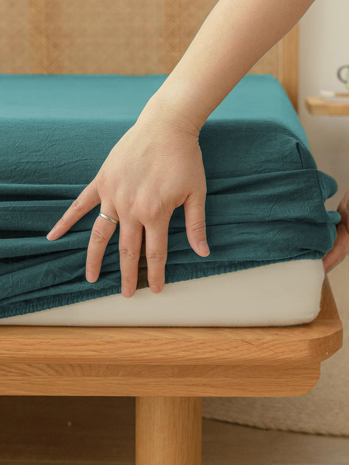 100% Cotton Fitted Sheet - Super Soft 40cm Deep Pocket Bottom Sheets - White Elastic Sheet（Queen,Biscay blue) - Image 2